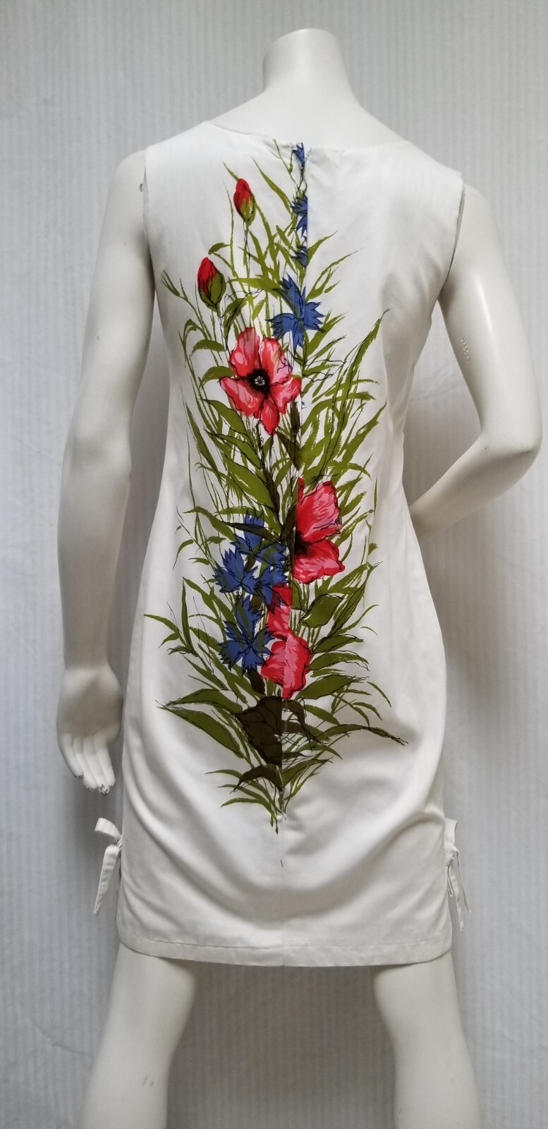 Vintage 1960s Bright Floral Poppies Bouquet Cotton Frock Shift Dress – Size M