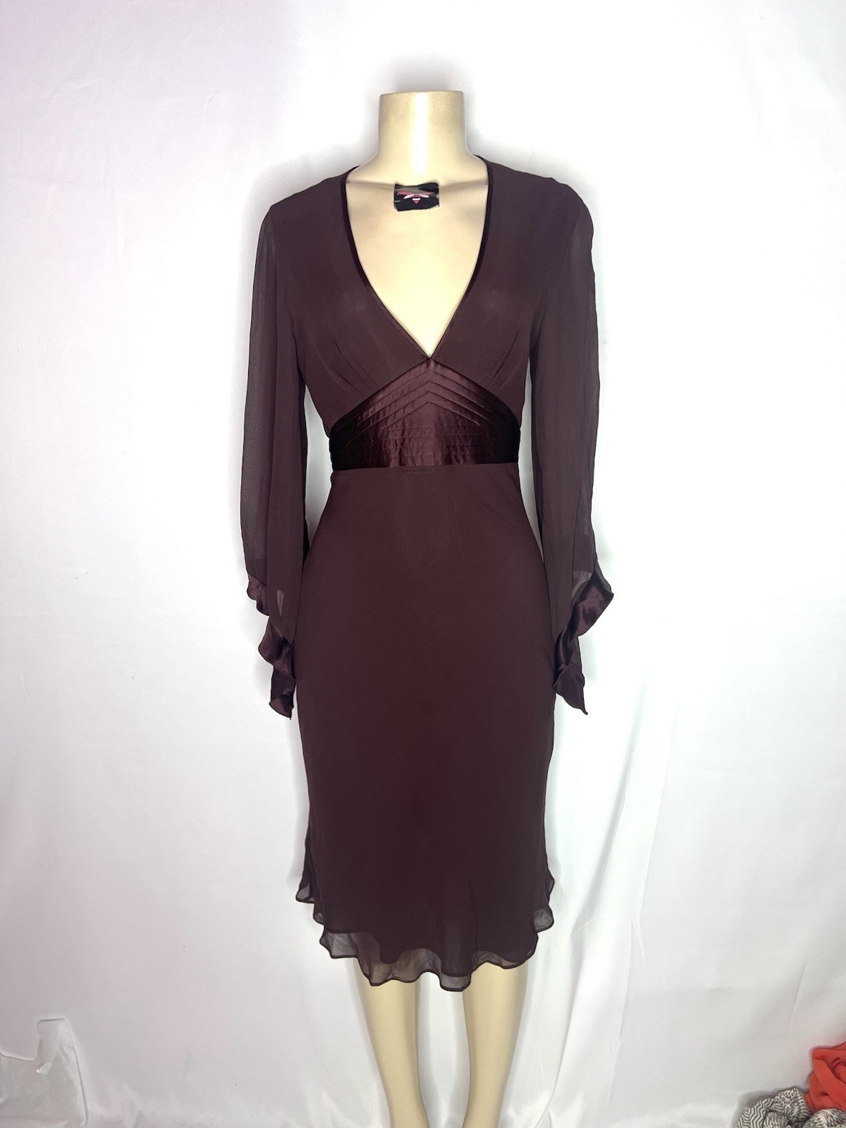 VINTAGE EXPRESS V NECK EMPIRE WAIST DEEP PLUM 100% SILK DRESS SZ 8