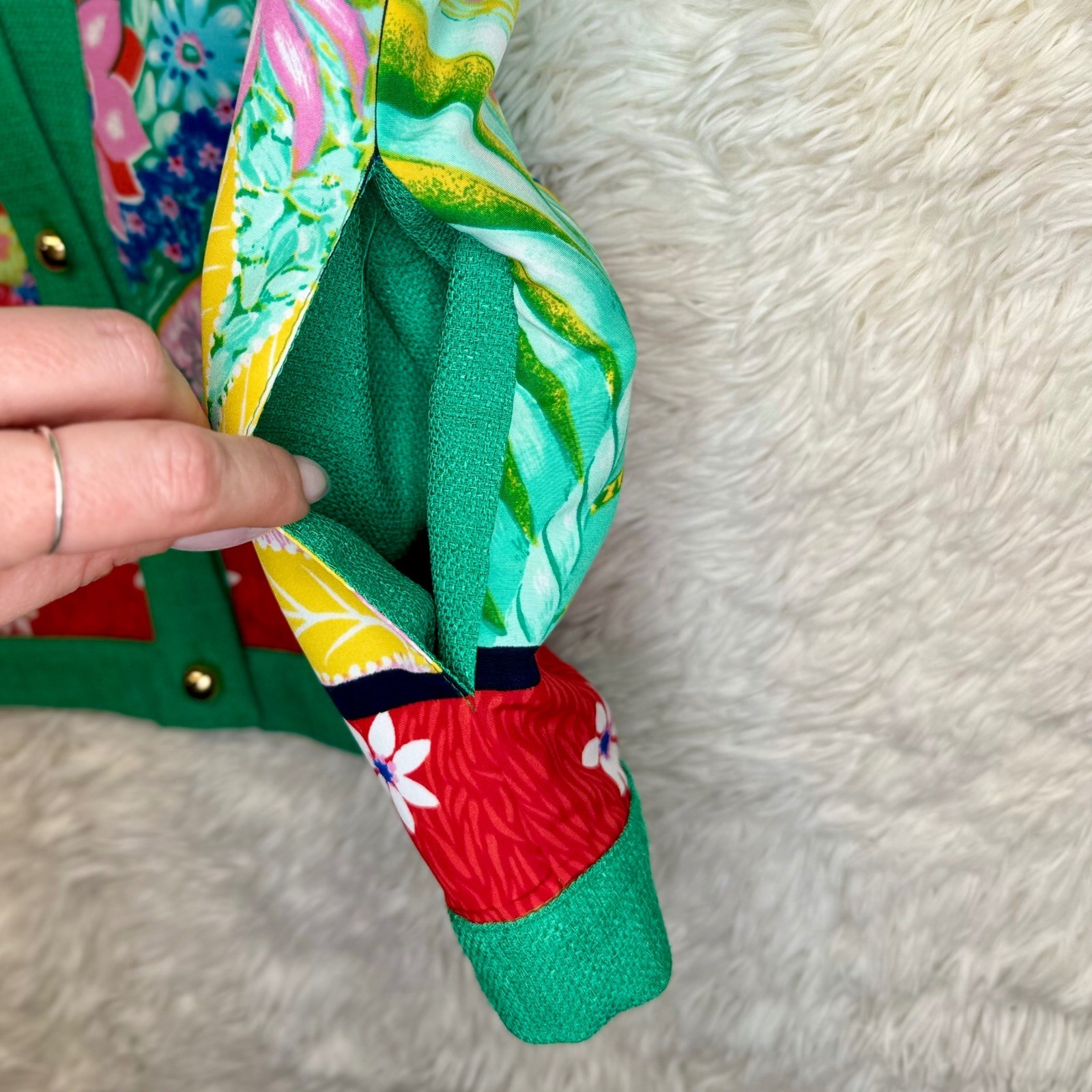 Vintage 80’s Three Flaggs Tropical Bold Floral Cardigan Green Gold Button Sz 6