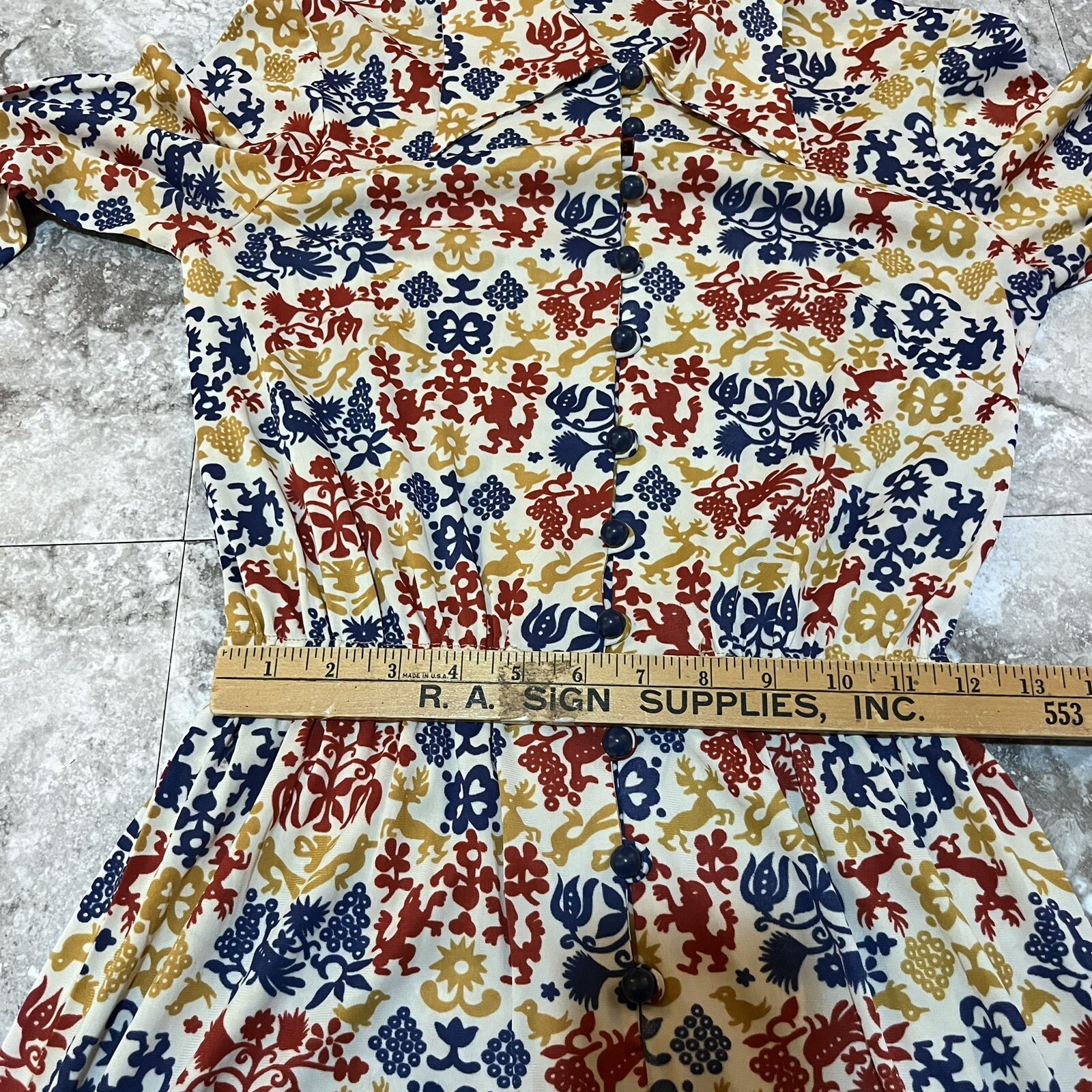 Vintage Homemade Modest Boho Peasant Dress Patterned Long Sleeve 70s