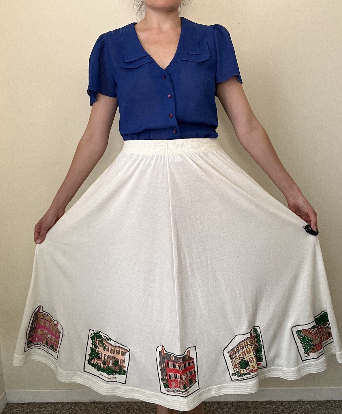 Vintage Savannah Georgia Historic Homes Handmade Circle Skirt Novelty 1990s