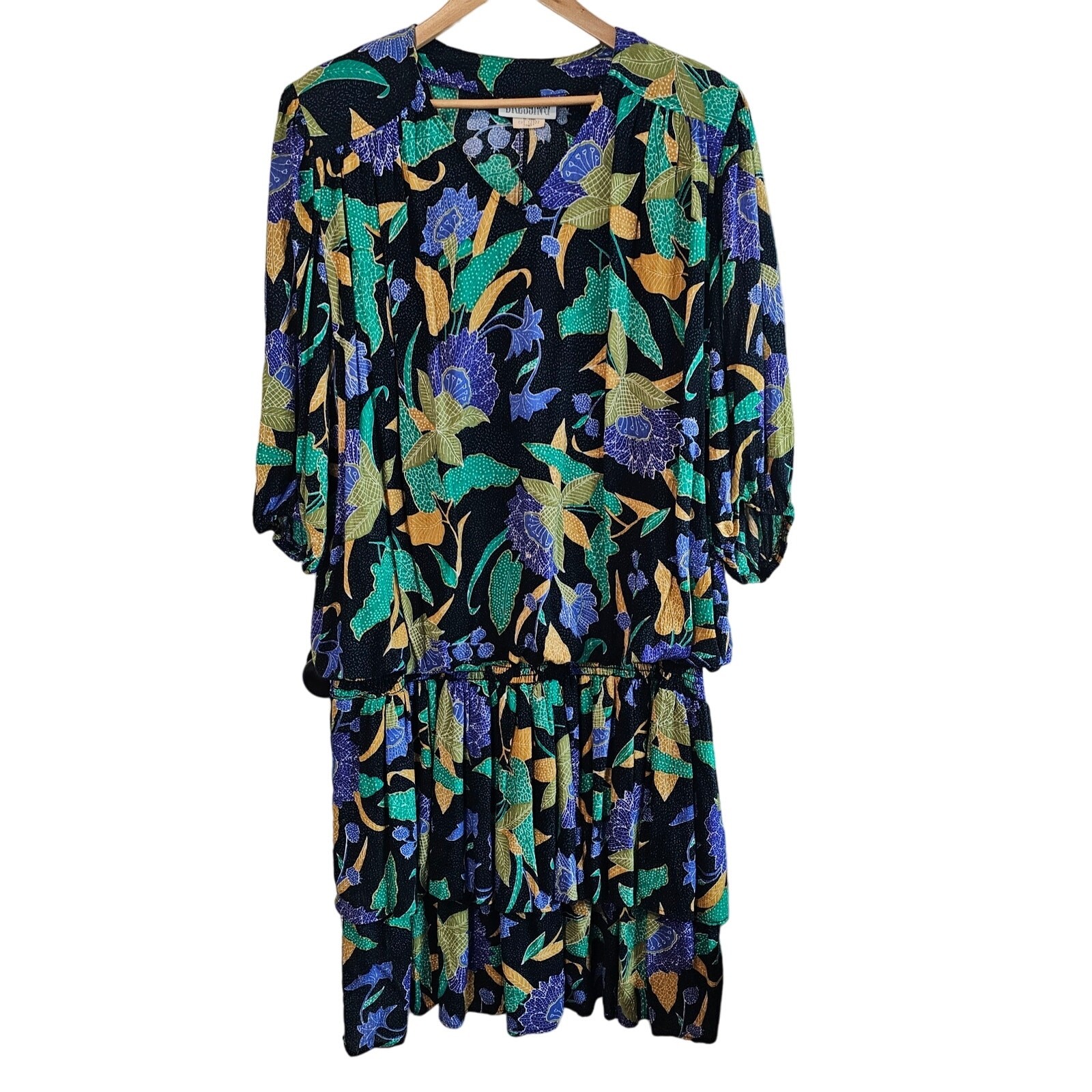 Vintage Sharon Anthony Dress Womens Size 3X Floral Cocktail Drop Waist Pleated