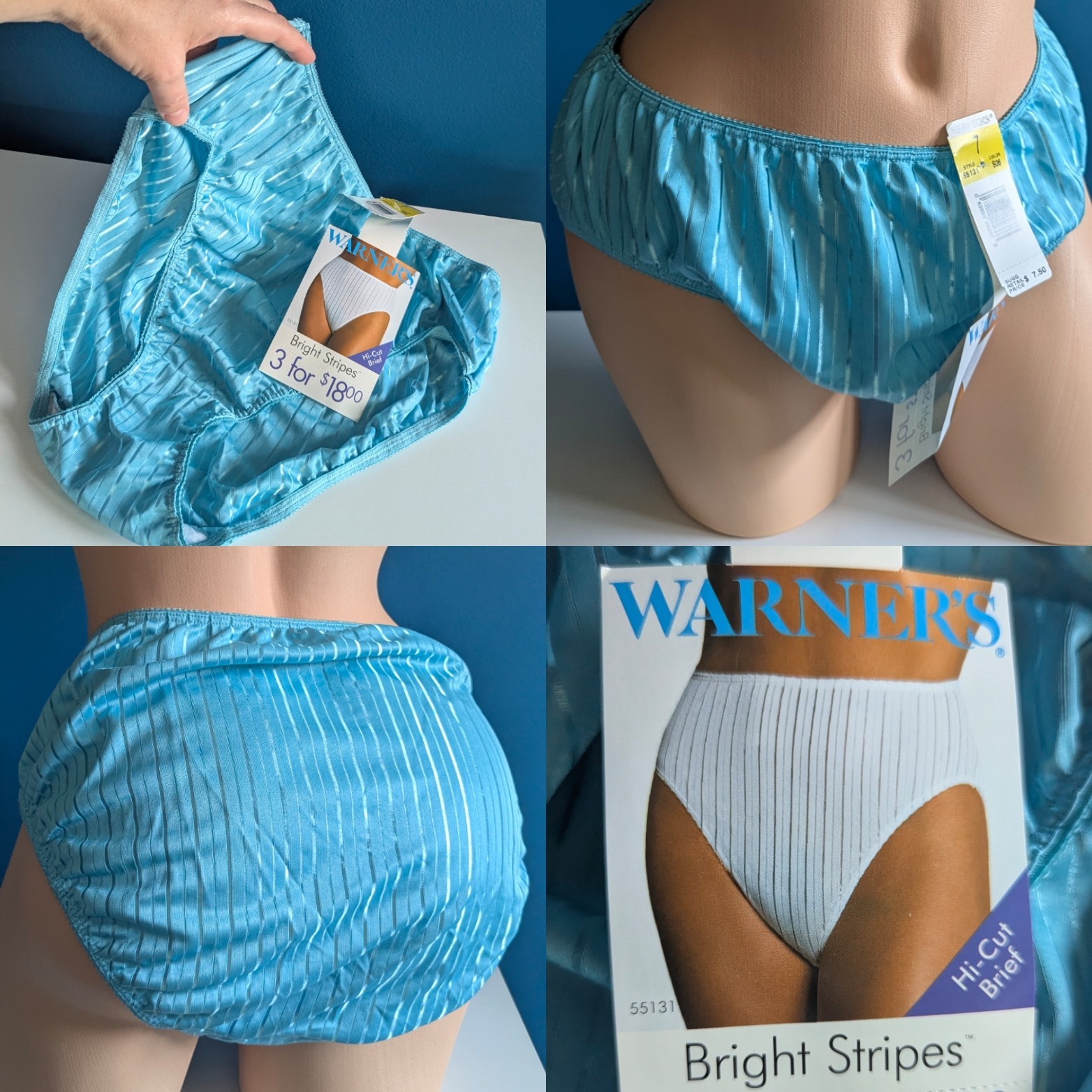 Vintage Warner’s Bright Stripes RED HOT High Cut Bikini Panties NWT Size L 55131