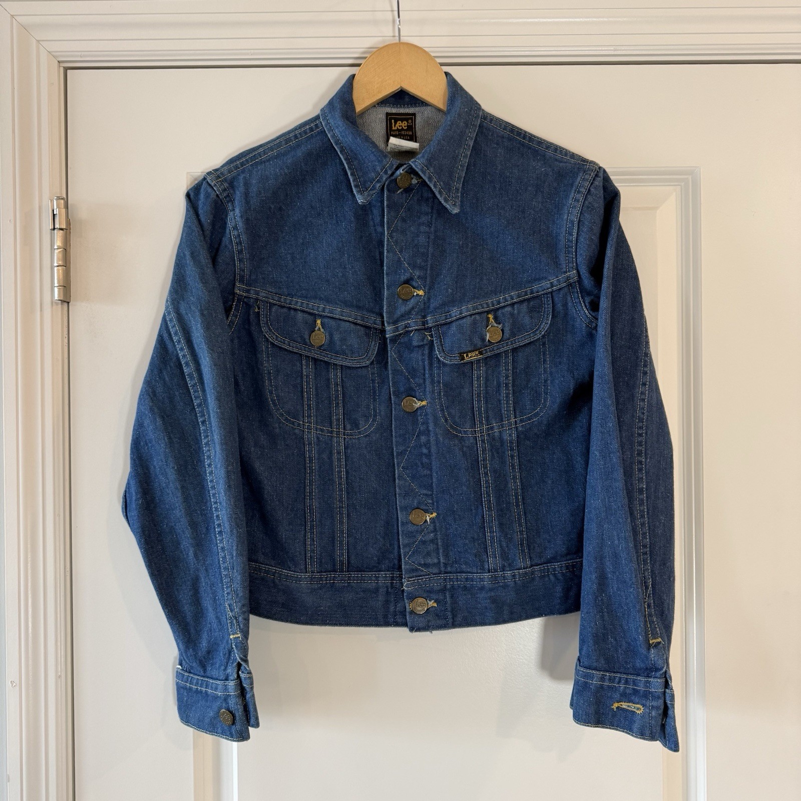 VTG 70s Lee Riders Denim Jacket Union Made USA Americana Cropped Women S Tag 16