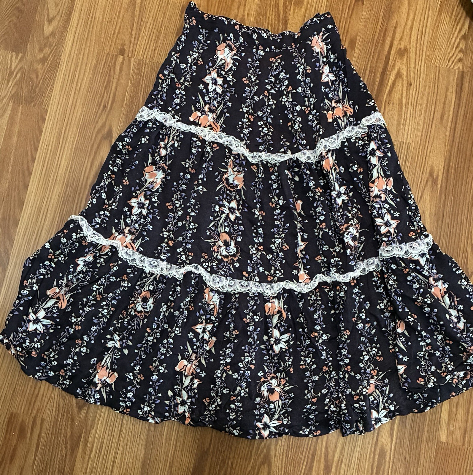 VTG Gunne Style Cottage Core IRISES Floral Hippie Peasant Skirt Homemade? XS S
