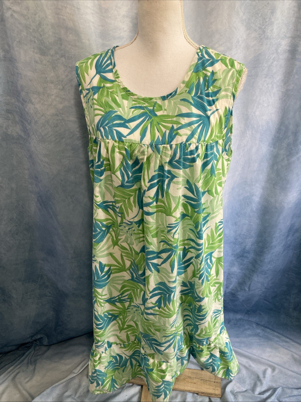 Vtg 90s Y2K Anthony Richards Muumuu House Dress 1X Plus Palm Leaf Lounge Summer
