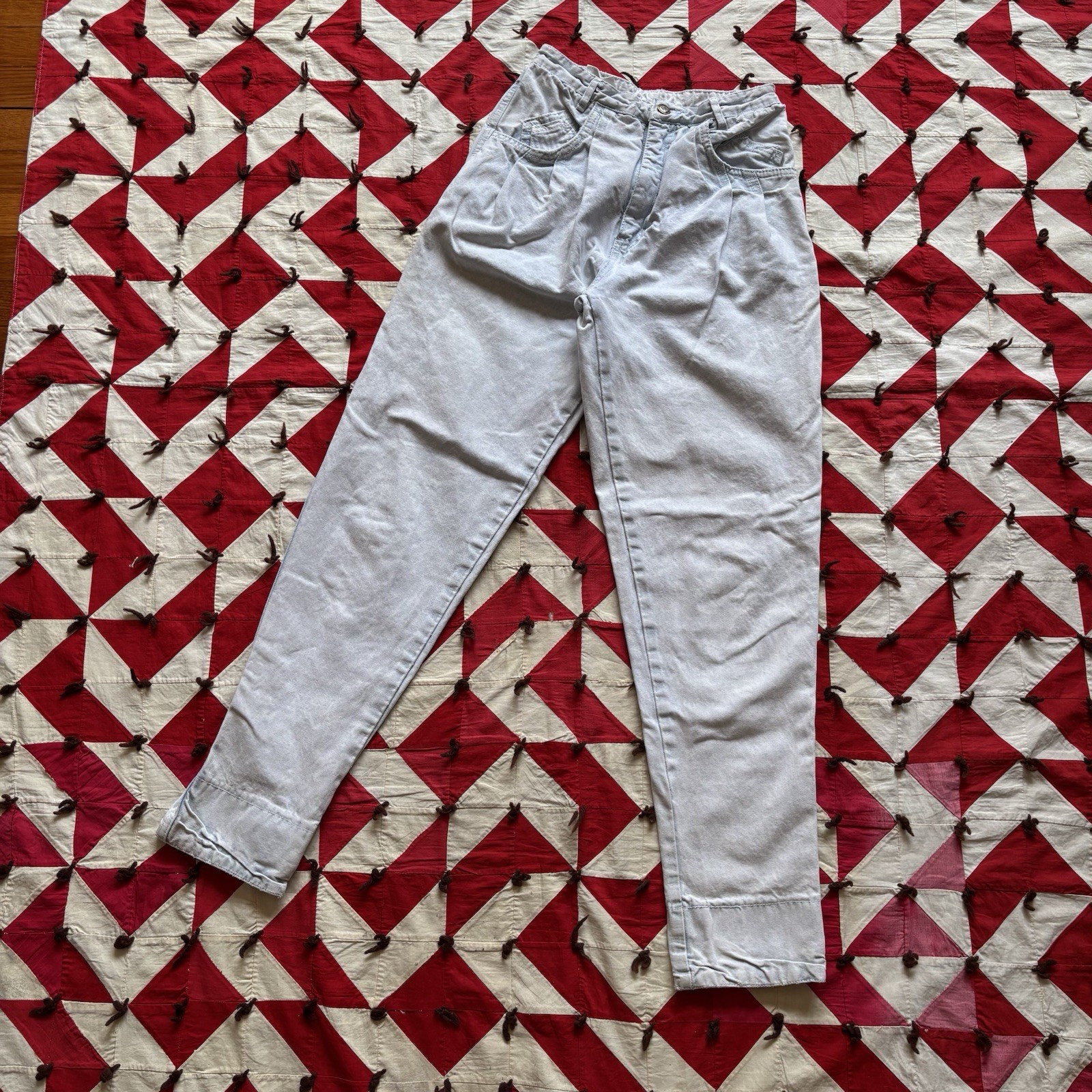 Vintage 1980s Acid Wash Blue Taper Leg Pants Women’s Flaws Stains