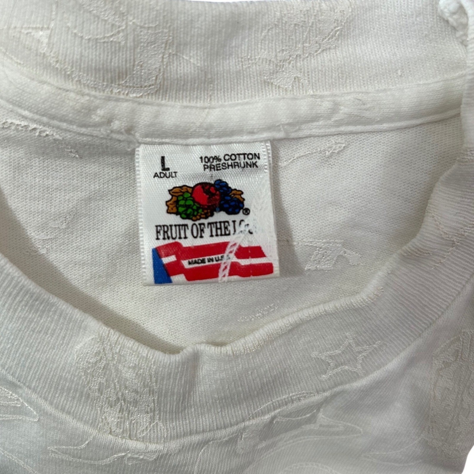 Womens Vtg 90s Western Fringe T-Shirt White Embossed Cowgirl Fruit of the Loom