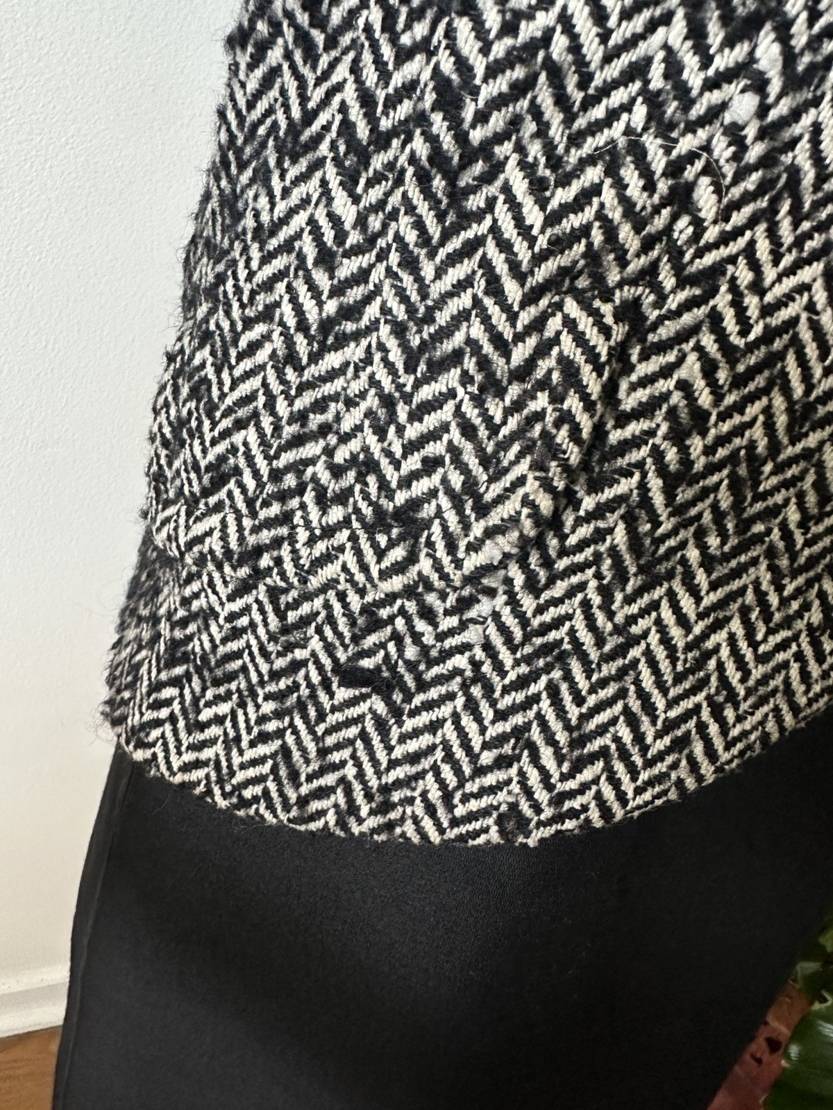 Classic 60’s Black & White Herringbone Wool Jacket With Mink Collar