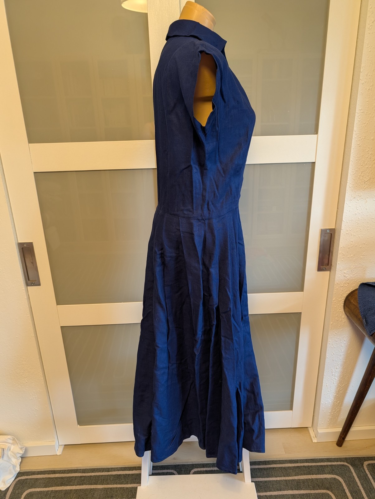 Authentic Vintage Handmade Navy Linen 50s Dress Sz M/L