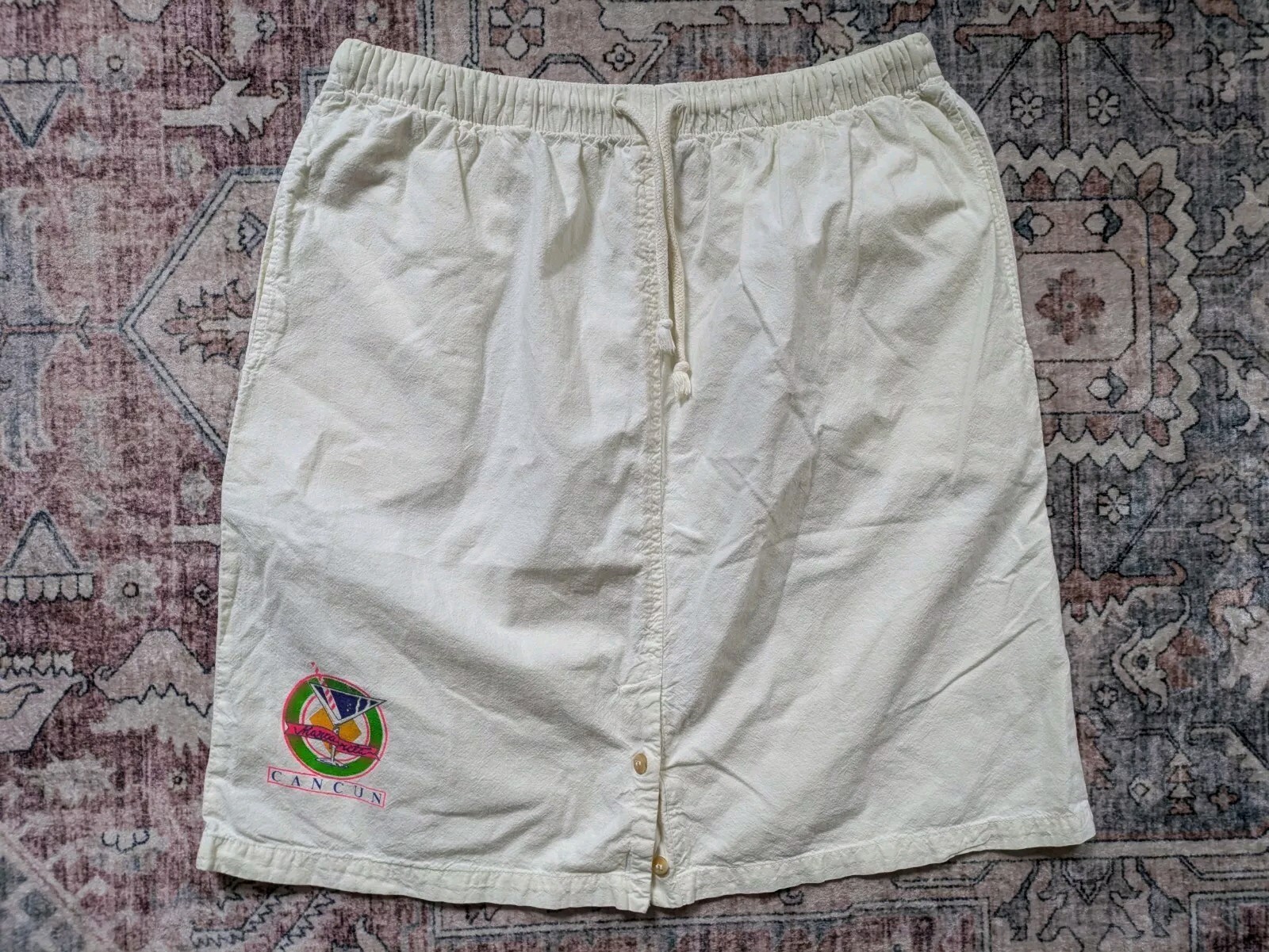 Vintage 80s 90s Cancun Martini Drawstring Skirt Off White Beach Athletic Large