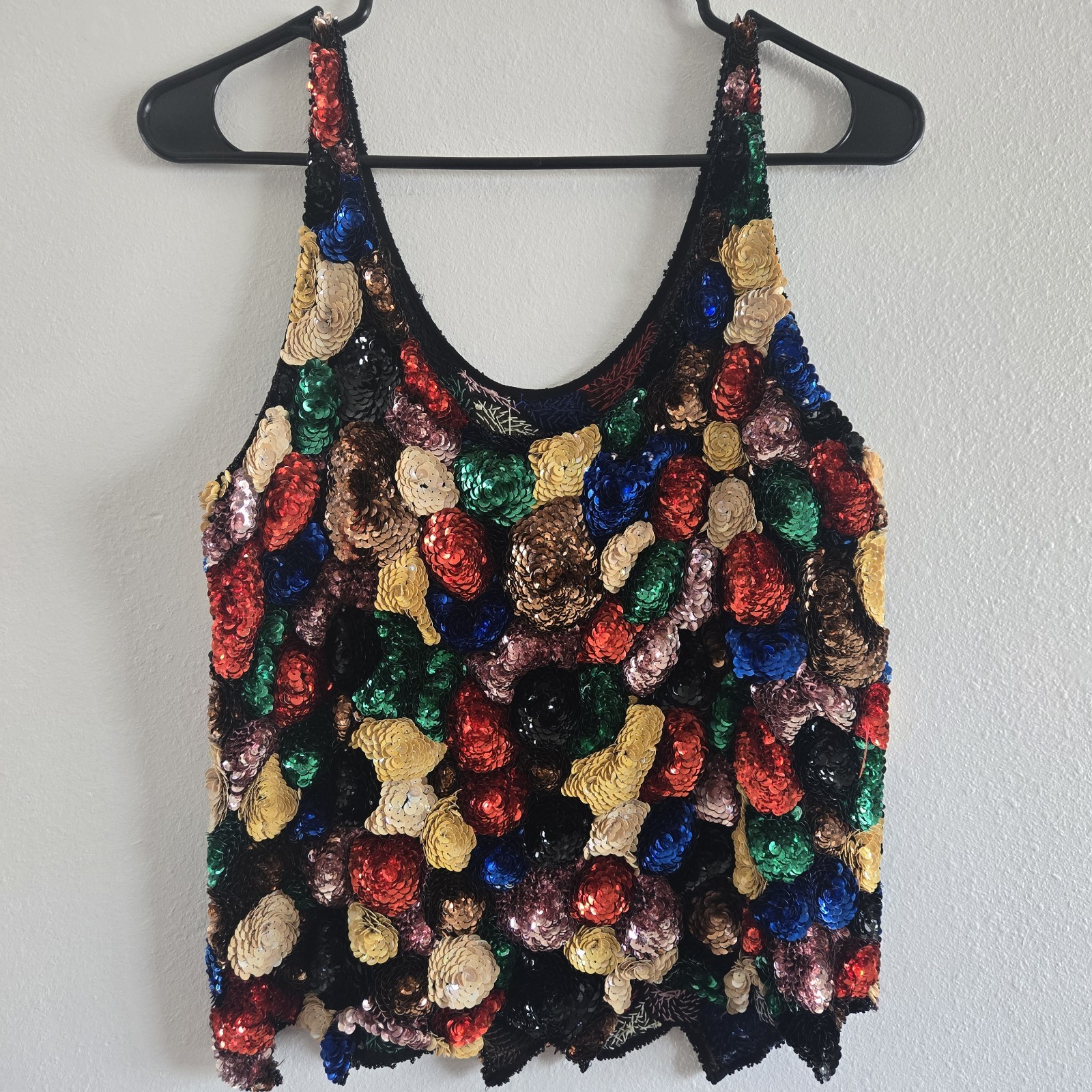 Vtg Sho Max Originals Tank Top Sequence Pure Silk Size Medium