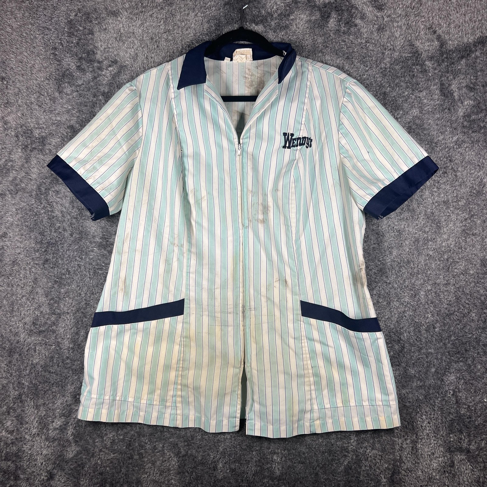 Vintage Wendys Shirt Women 2XL Short Sleeve Zip Collared Striped Halloween