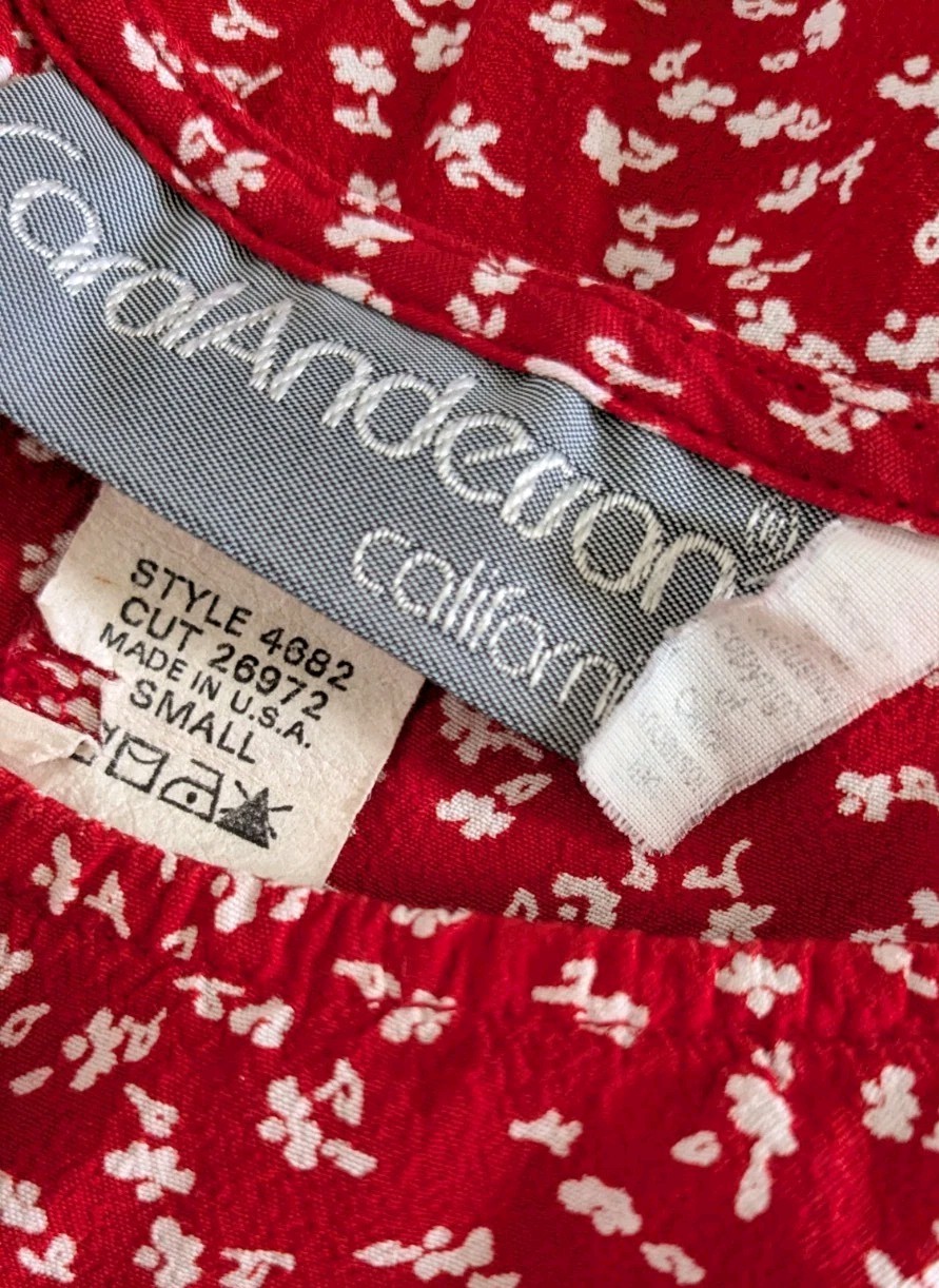 Vintage Carol Anderson Cottagecore Red Floral Dress Small Rayon Made In USA