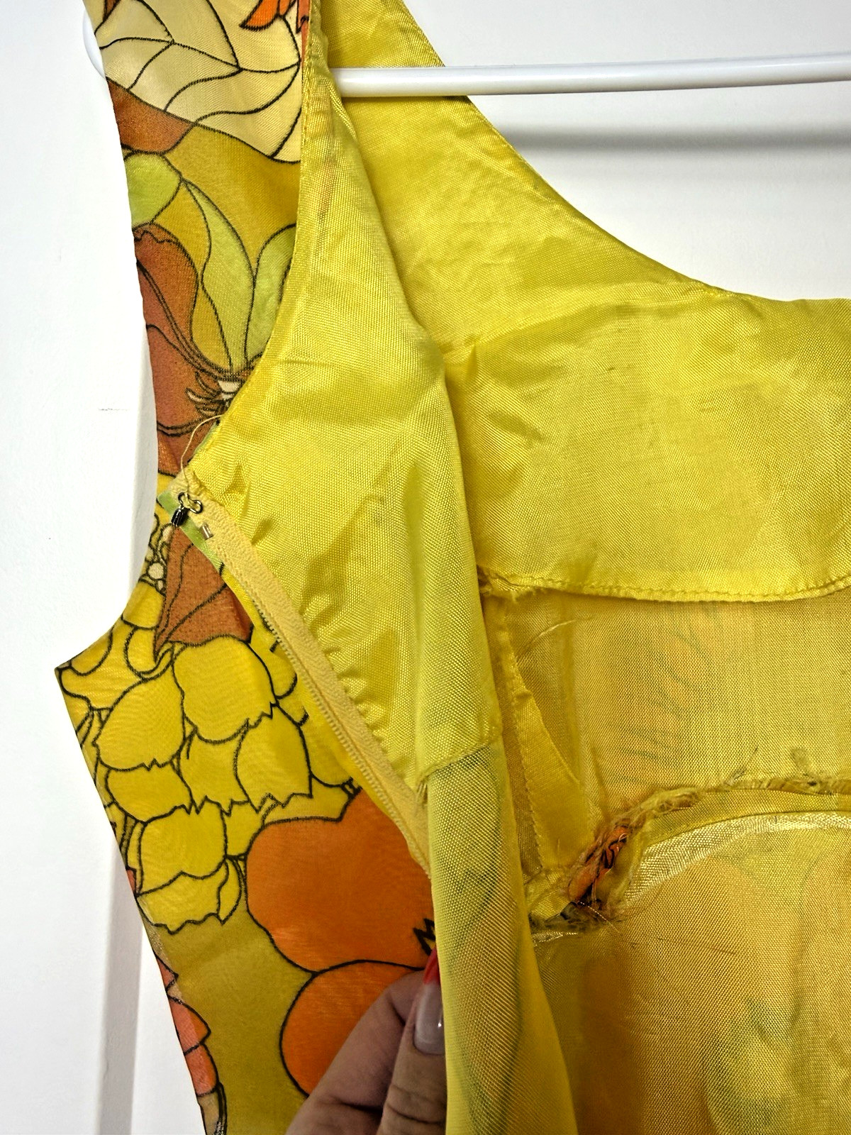 Vtg 60’S Groovy Orange Yellow Sheer Floral Maxi Dress Stiff Chiffon Long Jacket