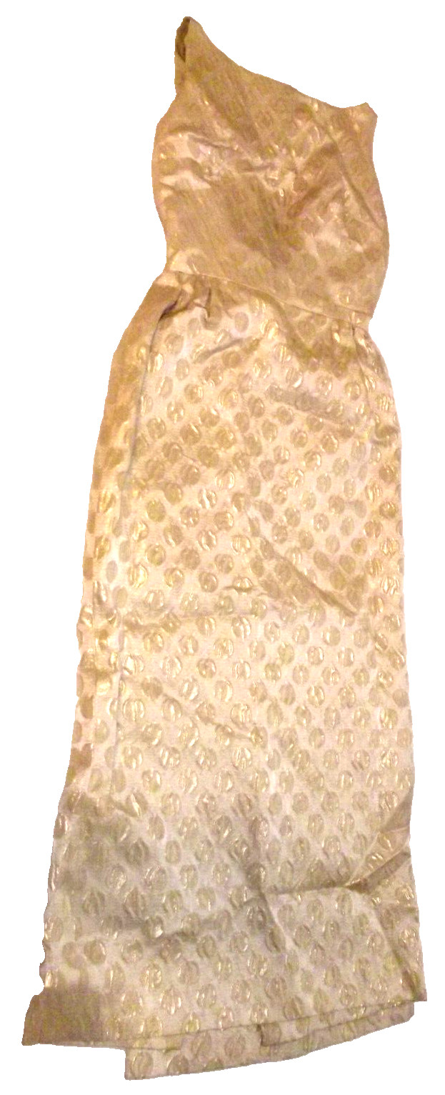 1940s Sandra Sage Creation Formal Petite Cream/Gold Dress Sleeveless Open Back