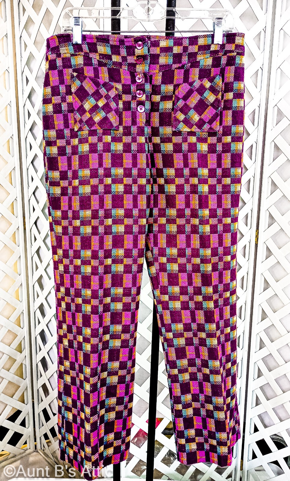 Vtg 60s-70s Raisa Ladies Multi Color Woven Acrylic Plaid Hip Hugger Pants VTG 16