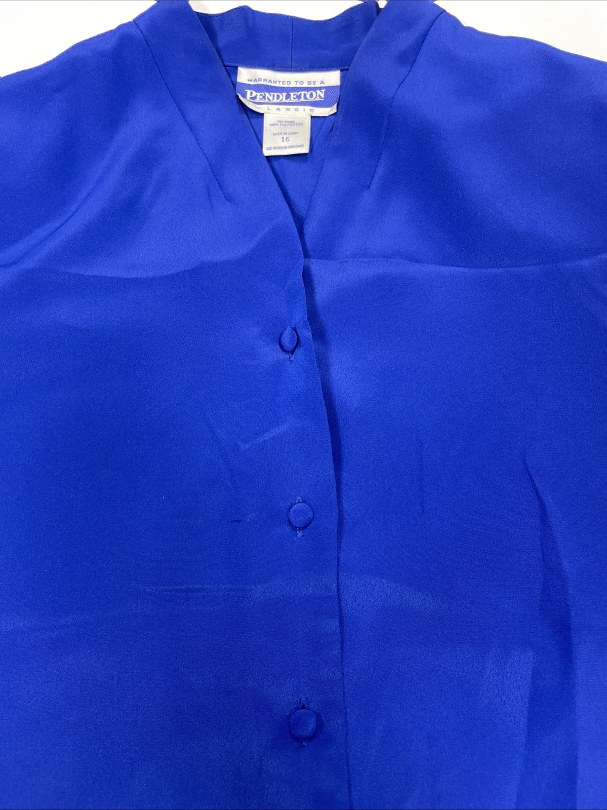 VTG Pendleton Women’s Polyester Button Down Blue Blouse Shoulder Pads Size 16