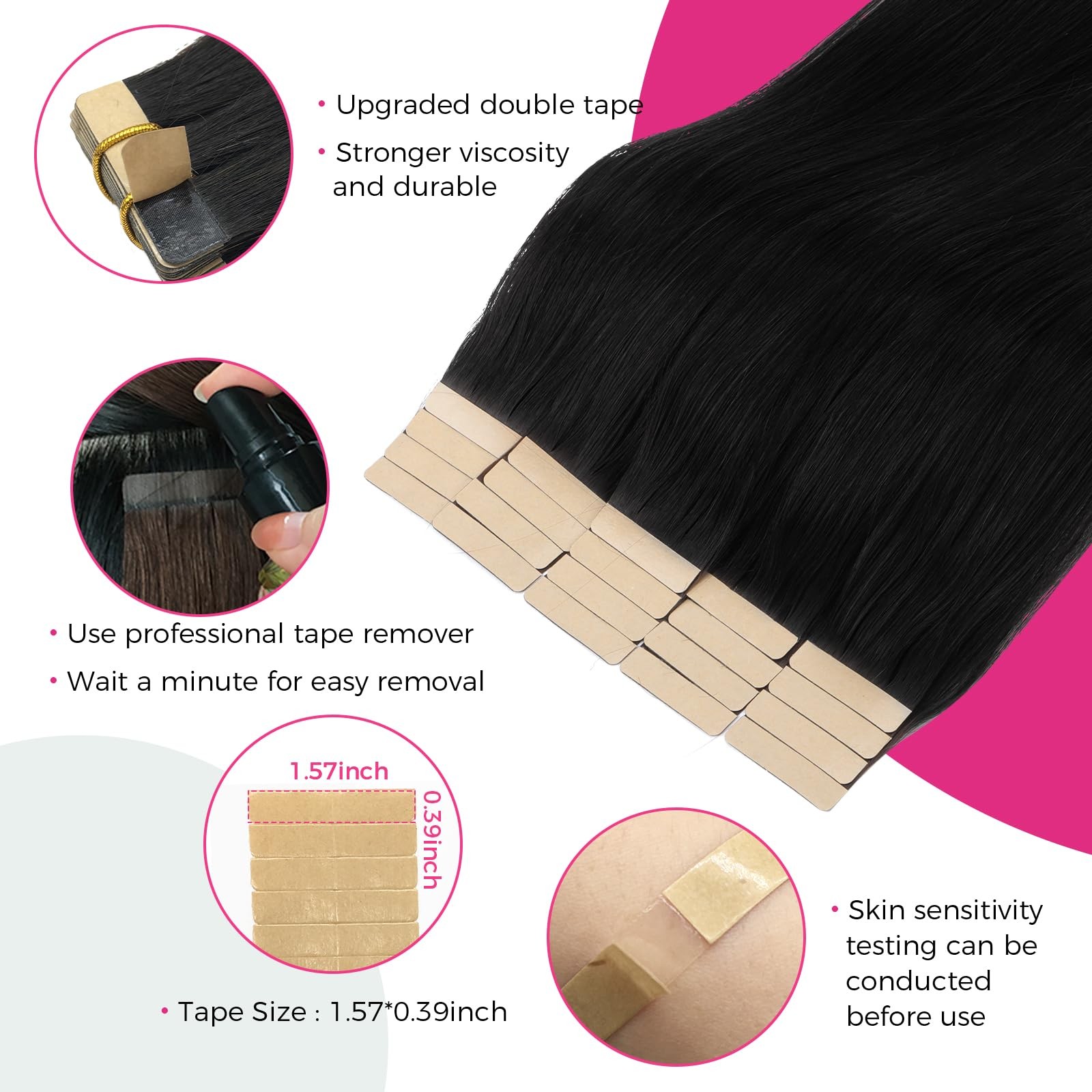 Lashey Tape in Hair Extensions Yaki Straight 20pcs 50g Soft Invisible Tape ins 1