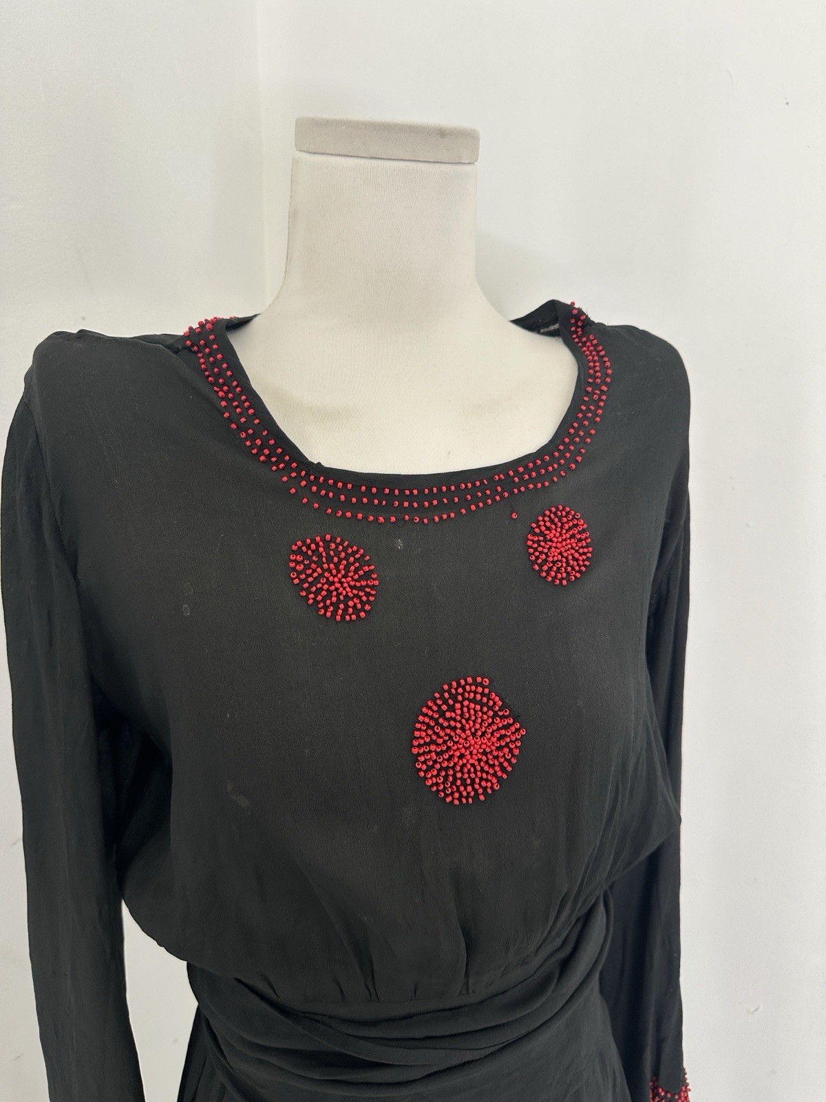 Antique Edwardian Black Silk Chiffon Beaded Dress