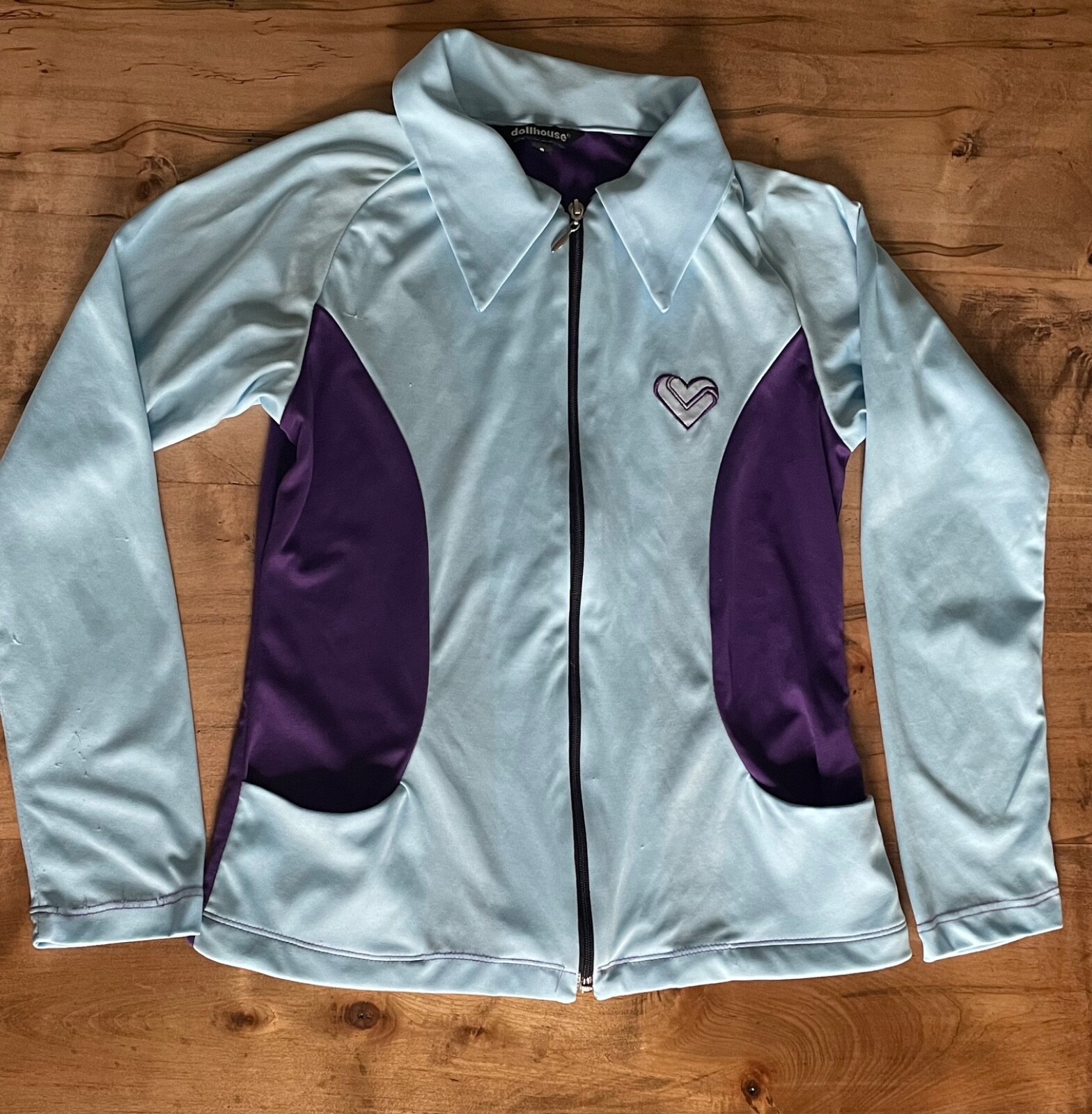 Vintage Dollhouse Jacket Purple & Light Blue Iridescent Heart Club Rave Y2K 90s