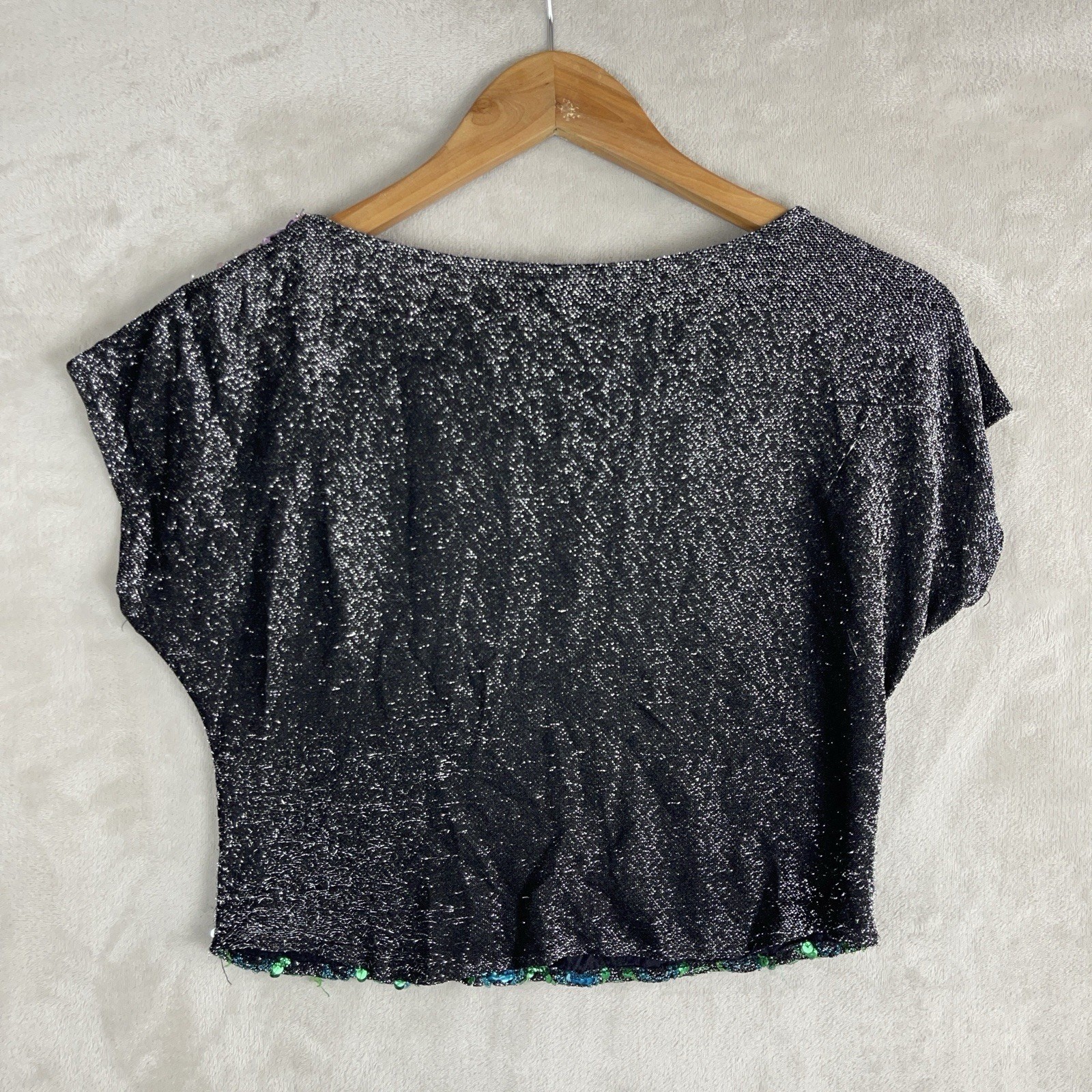 Vintage 70s Rio Rainbow Sequin Blouse Disco Sequin S/M Studio 54 Union Made