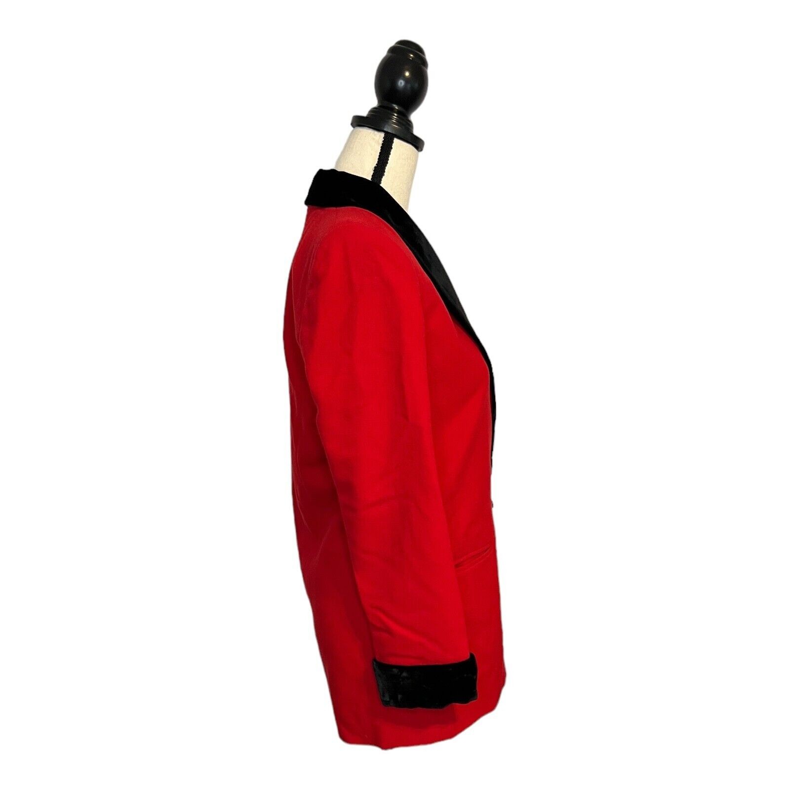 Vintage Valerie Stevens Red Wool Blazer Womens 2 Black Velvet Trim Jacket