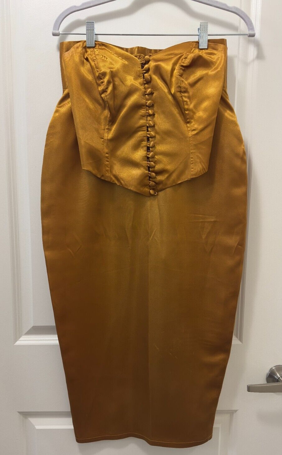 1980’s Acetate Metallic Gold Skirt with Button Corset, Vintage Clothing