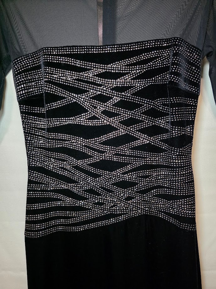 VTG 80s Tadashi Shoji Long Black Slinky Mesh Sparkle Evening Gown M
