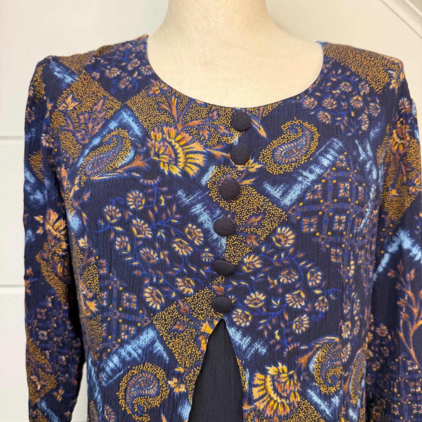 VTG Brett Alexander Whimsygoth Maxi Dress Navy Blue Paisley Y2K 90s Size 9/10
