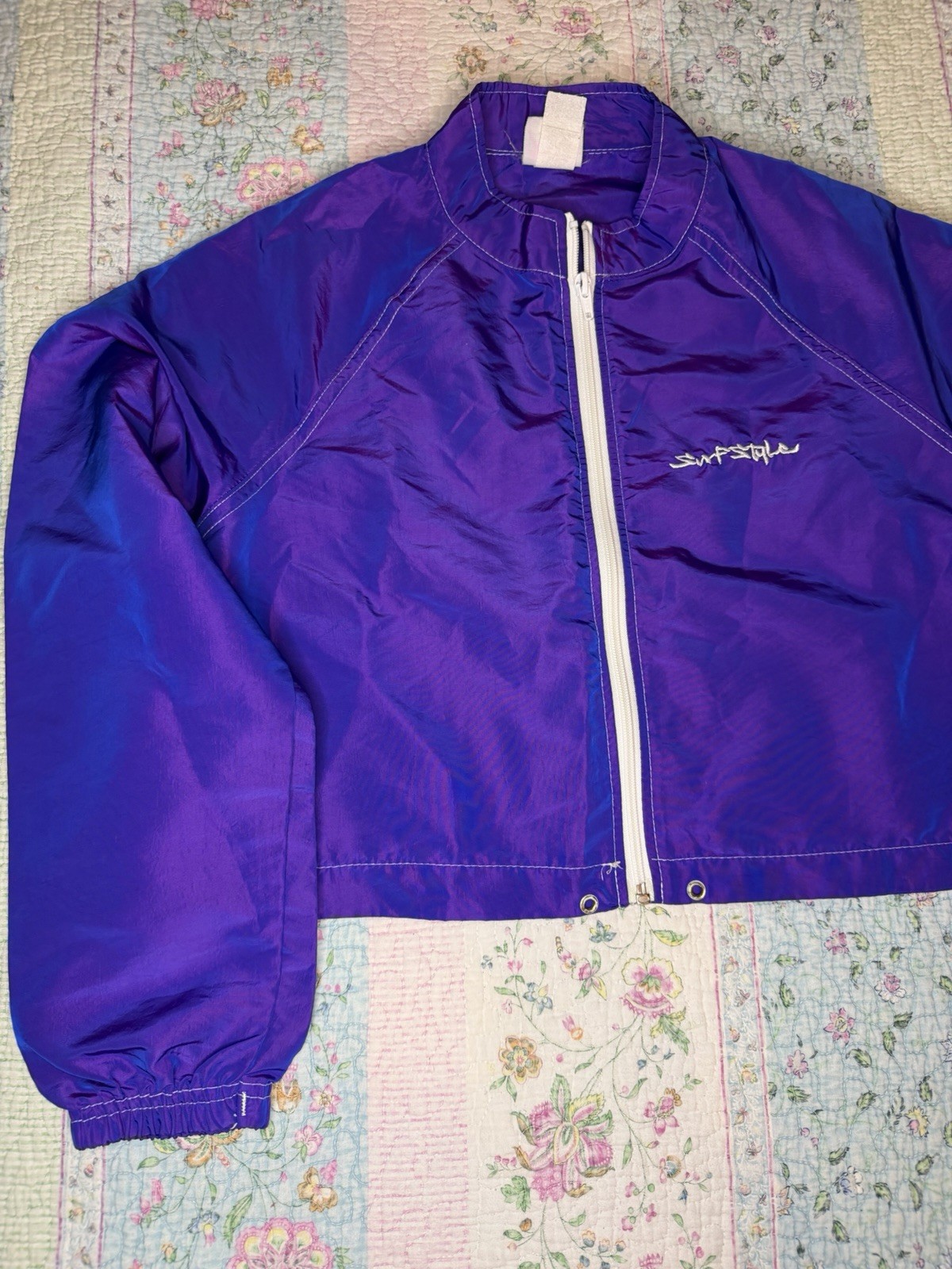 VTG 90s Y2K Surf Style Purple Iridescent Windbreaker Jacket & Board Shorts SM
