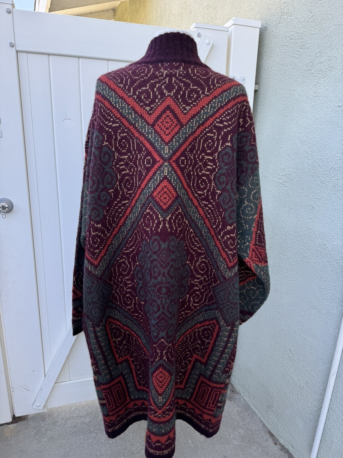 Vtg Cervelle Long Sweater Duster Size XL Burgundy Gold Wool Lurex Fall Pockets