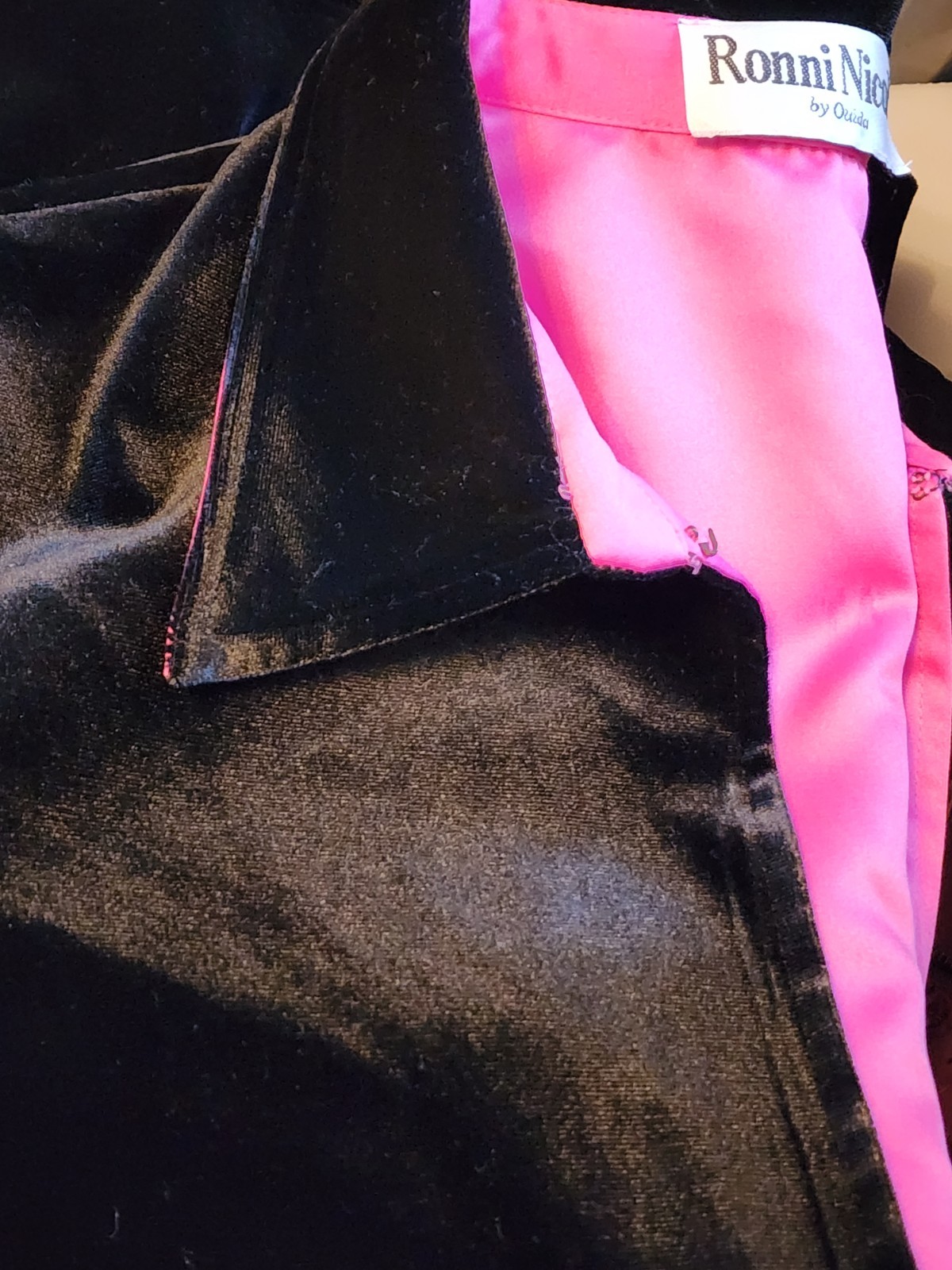 VINTAGE Ronnie Nicole Black VELVET Hot Pink Lining Blazer XL Bold Luxury Chic