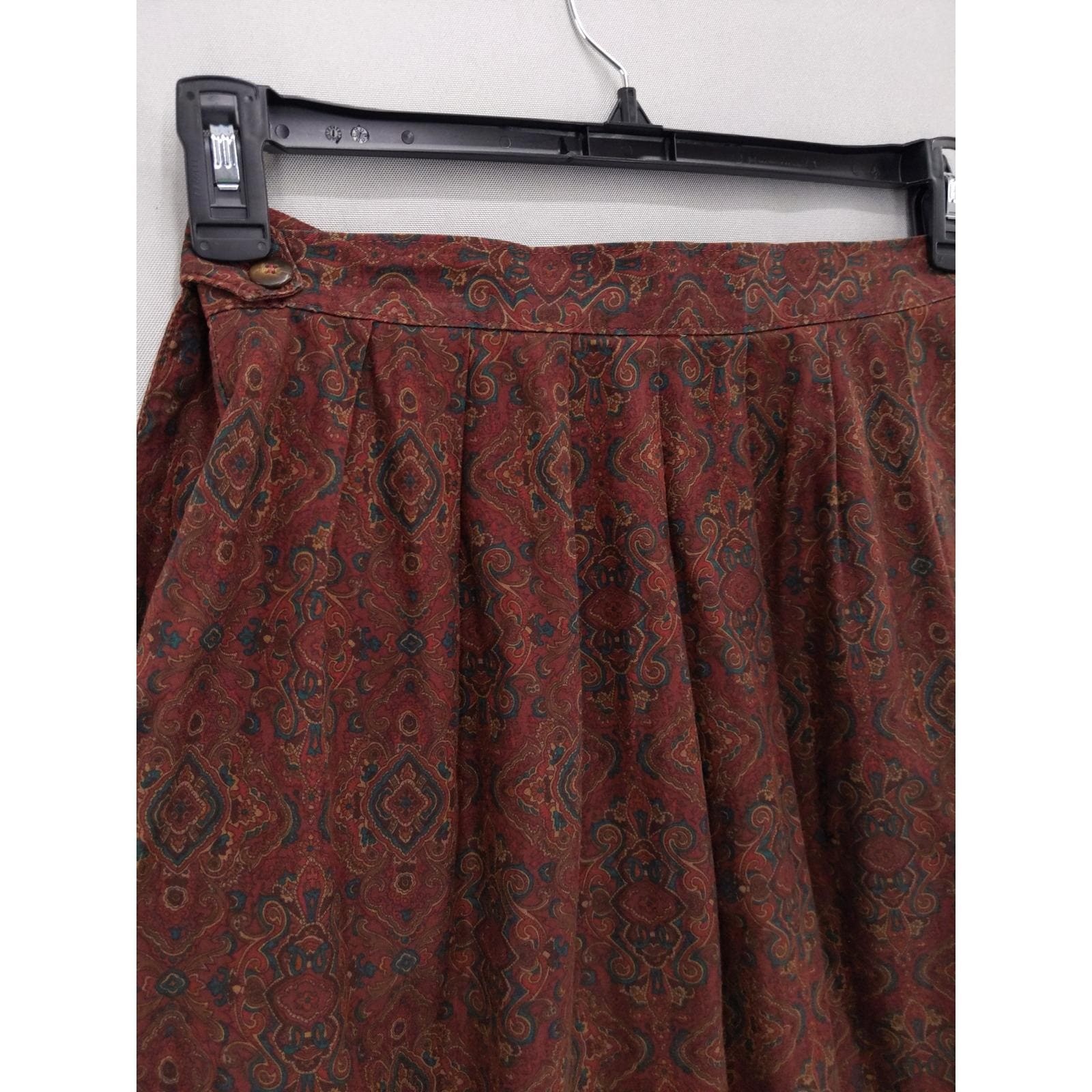 vtg Brooks Brothers Midi Skirt Womens 12 High Waist Burgundy Paisley Pleated