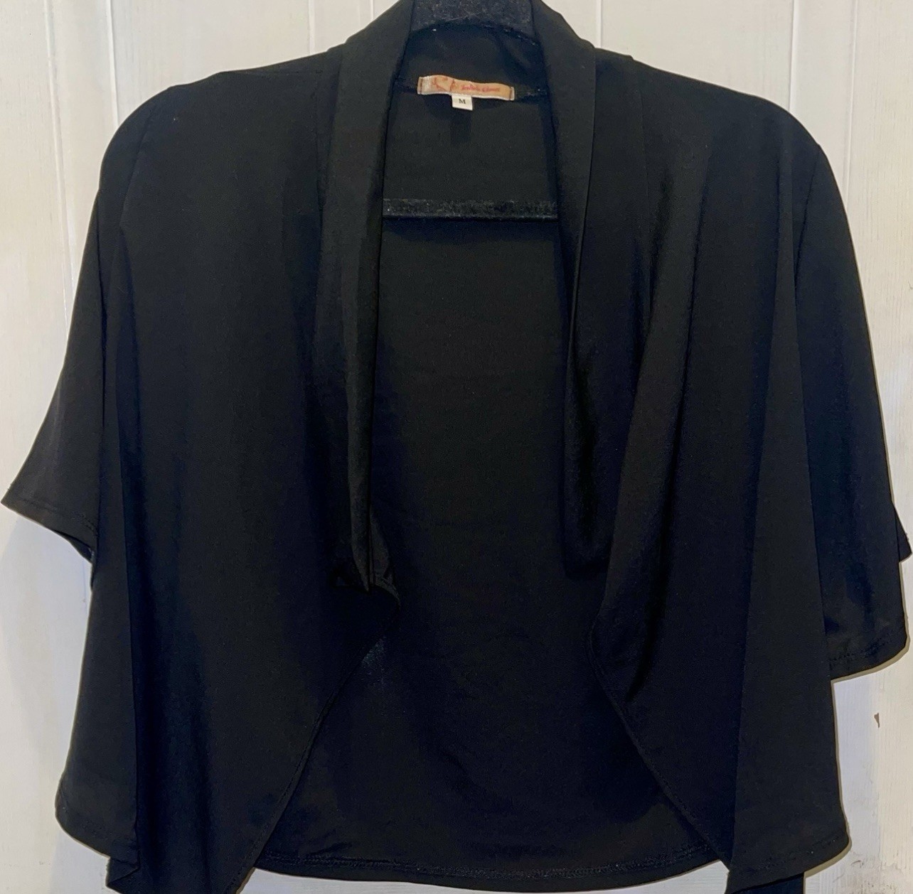 Vintage Julies Closet Black Semi Sheer Shrug Short Open Cardigan Size Medium