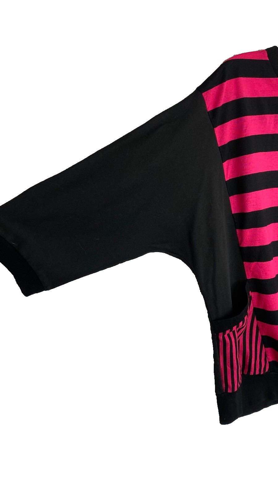 Vintage 1980s pink black striped top pullover shirt 3/4 sleeve oversized pockets