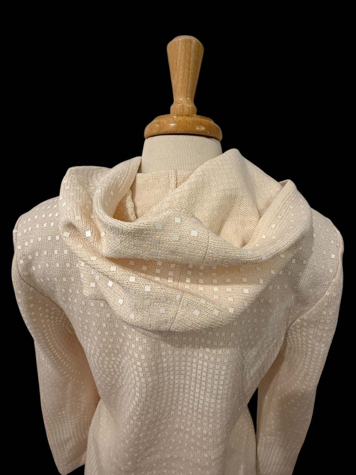 Vintage St. John Couture Marie Gray Blush Peach Sz 4 Sequined Sweater Hoodie Top