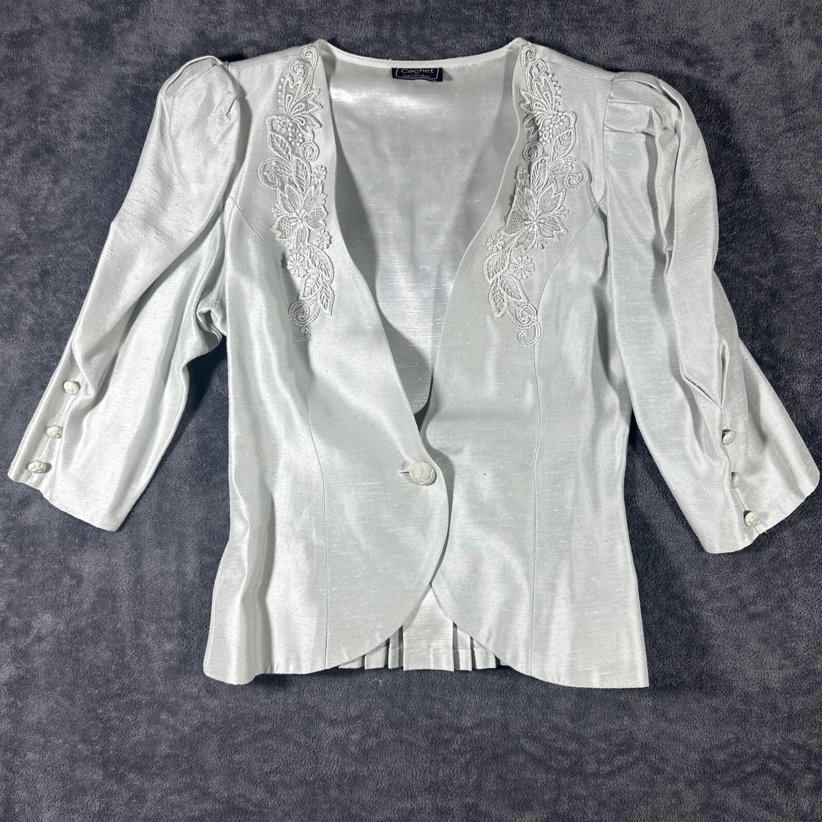 Vintage Evening Jacket Brocade SzM Cachet By Bari Protas Oyster Silk Blend 80s