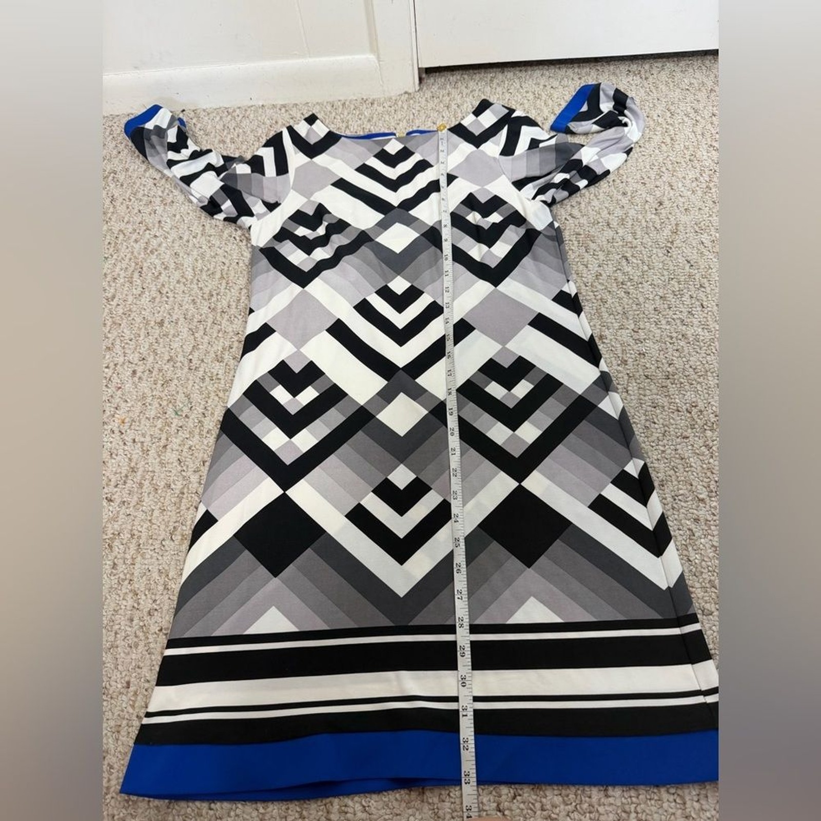 Eliza J Geometric Black and White Dress with Blue Accent size 8