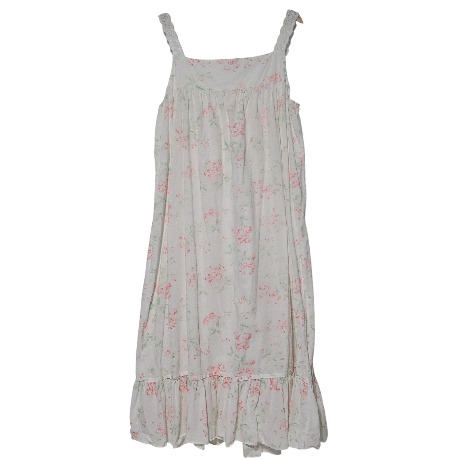 Eileen West Nightgown Womens Floral Lace Trim Cotton XL White Hong Kong