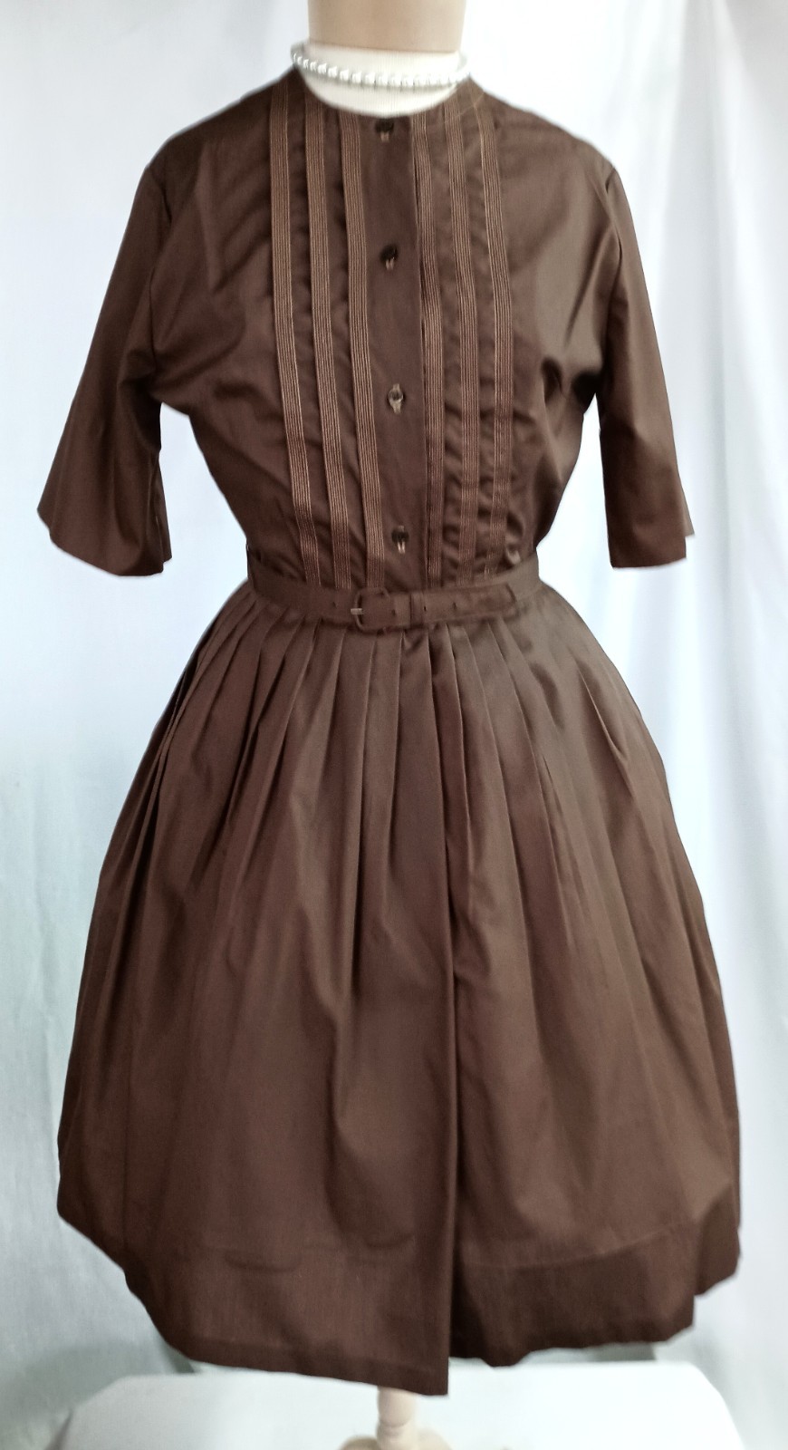 Vintage 50’s-60’s Lady Bird Classics Brown Cotton Shirtwaist Day Dress Med