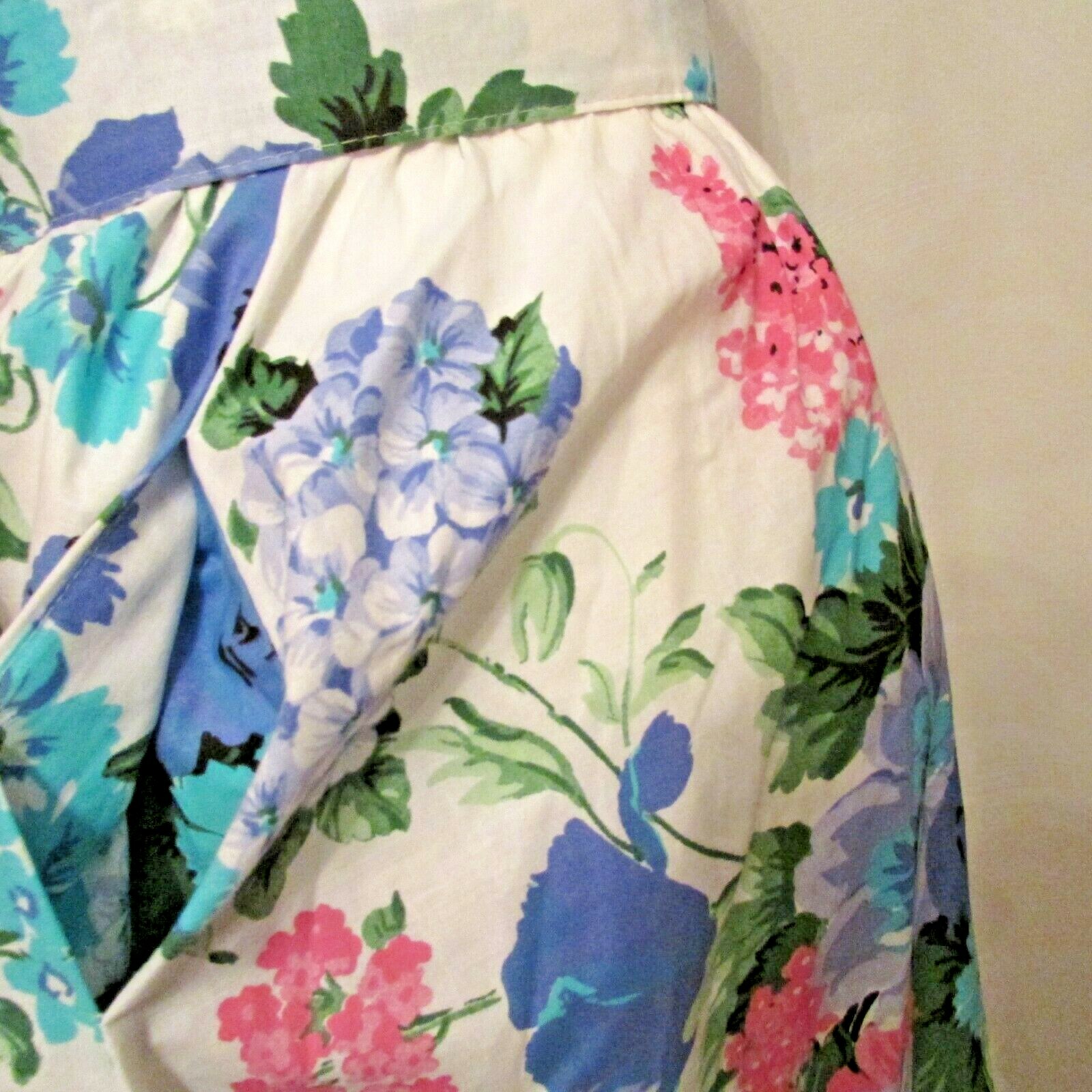 80s Jeffrey & Dara Linda Hutley Cotton Floral Smoked Bodice Dress 11/12 USA made
