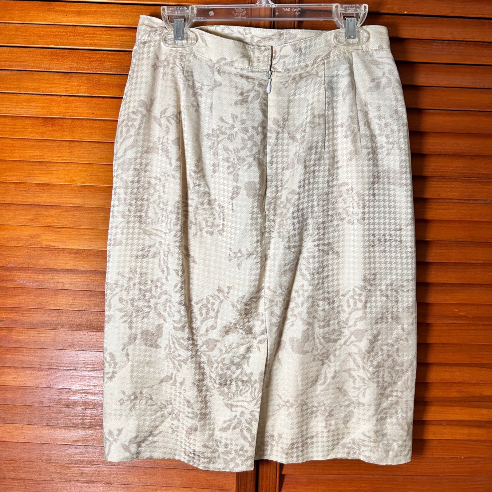 Vintage Sanford for Narragansett 100% Silk Floral Houndstooth Skirt Cream 6