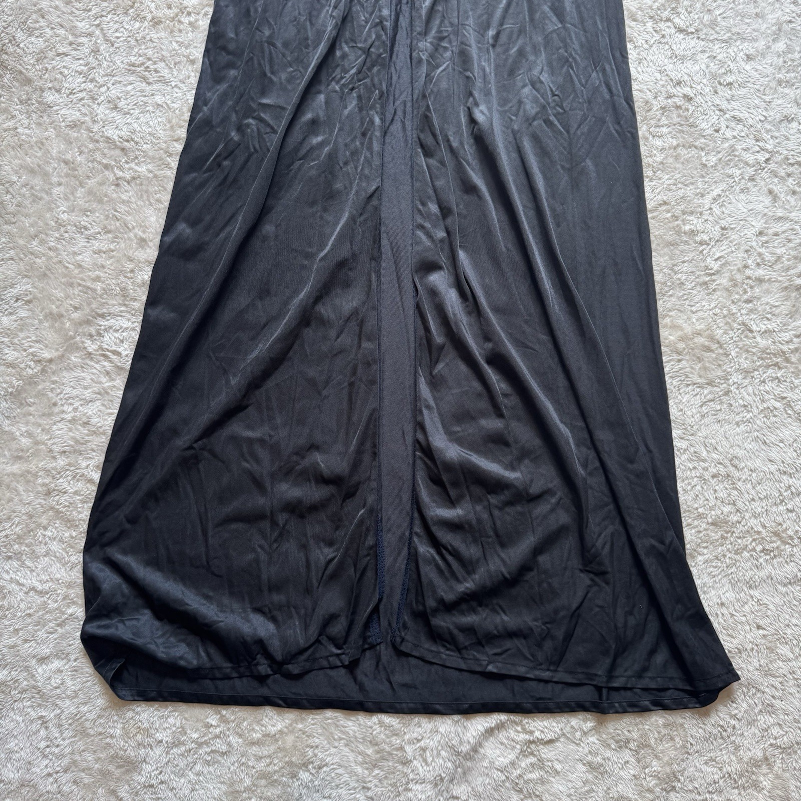 Taryn Alexander Vintage Black Long Lace Trim Nylon Nightgown Robe. Sz M