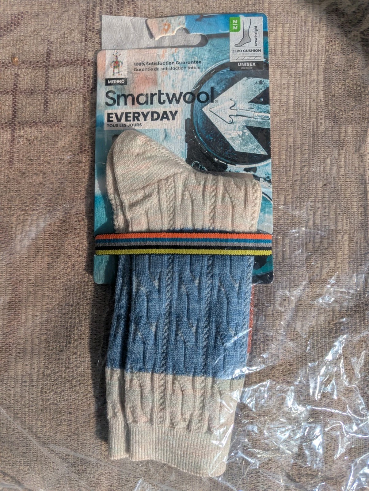 SMARTWOOL Women’s Cable Socks Beige Blue 68% Wool Size Medium