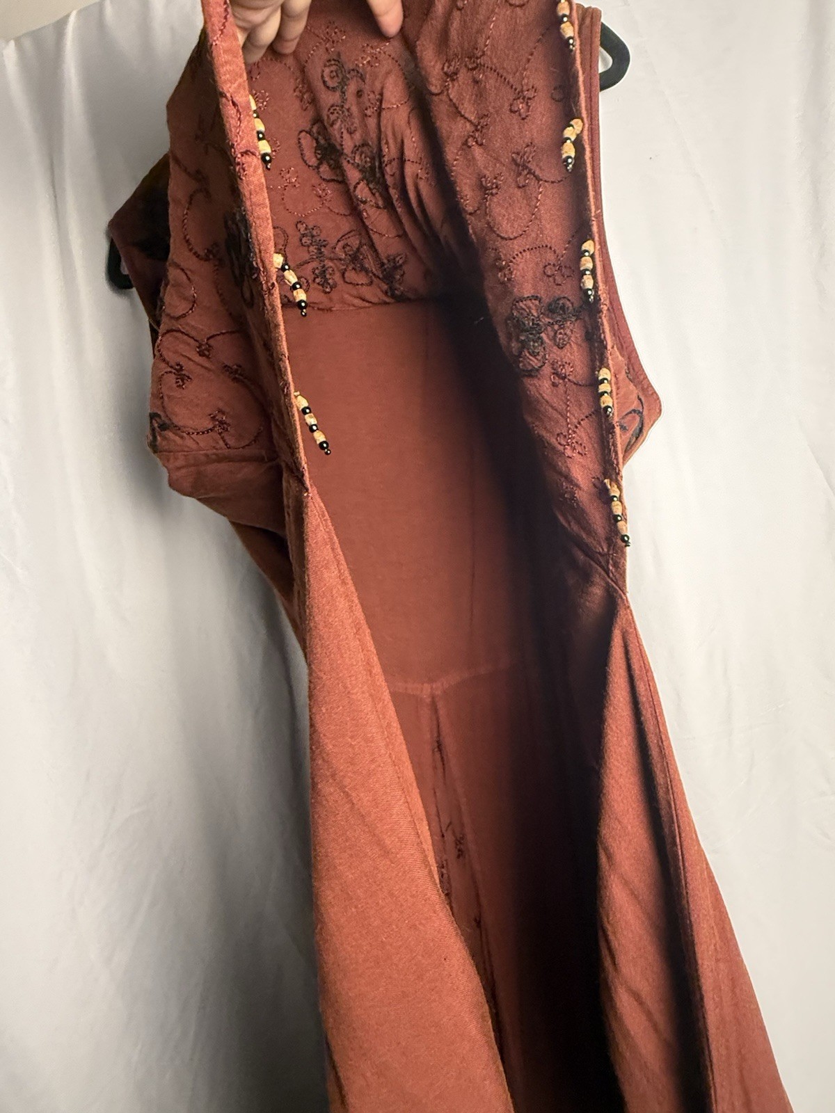 VTG Y2K M.P.H. 3X Artsy Boho Dress Burgundy Brown Beaded Gothic Lagenlook