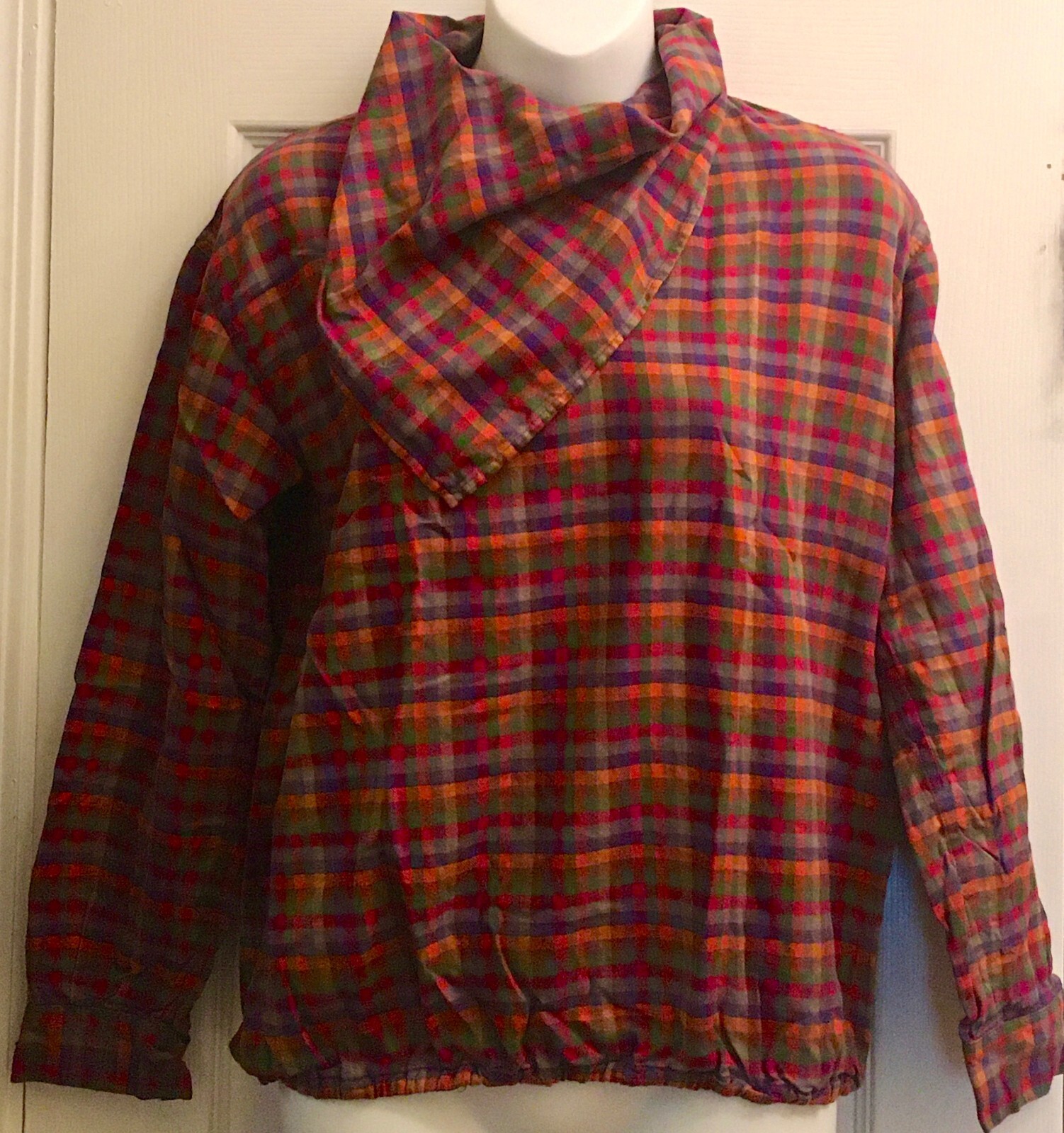Vintage MISSONI ORANGE LABEL Plaid Top Jewel Tones made in ITALY Designer Y2K
