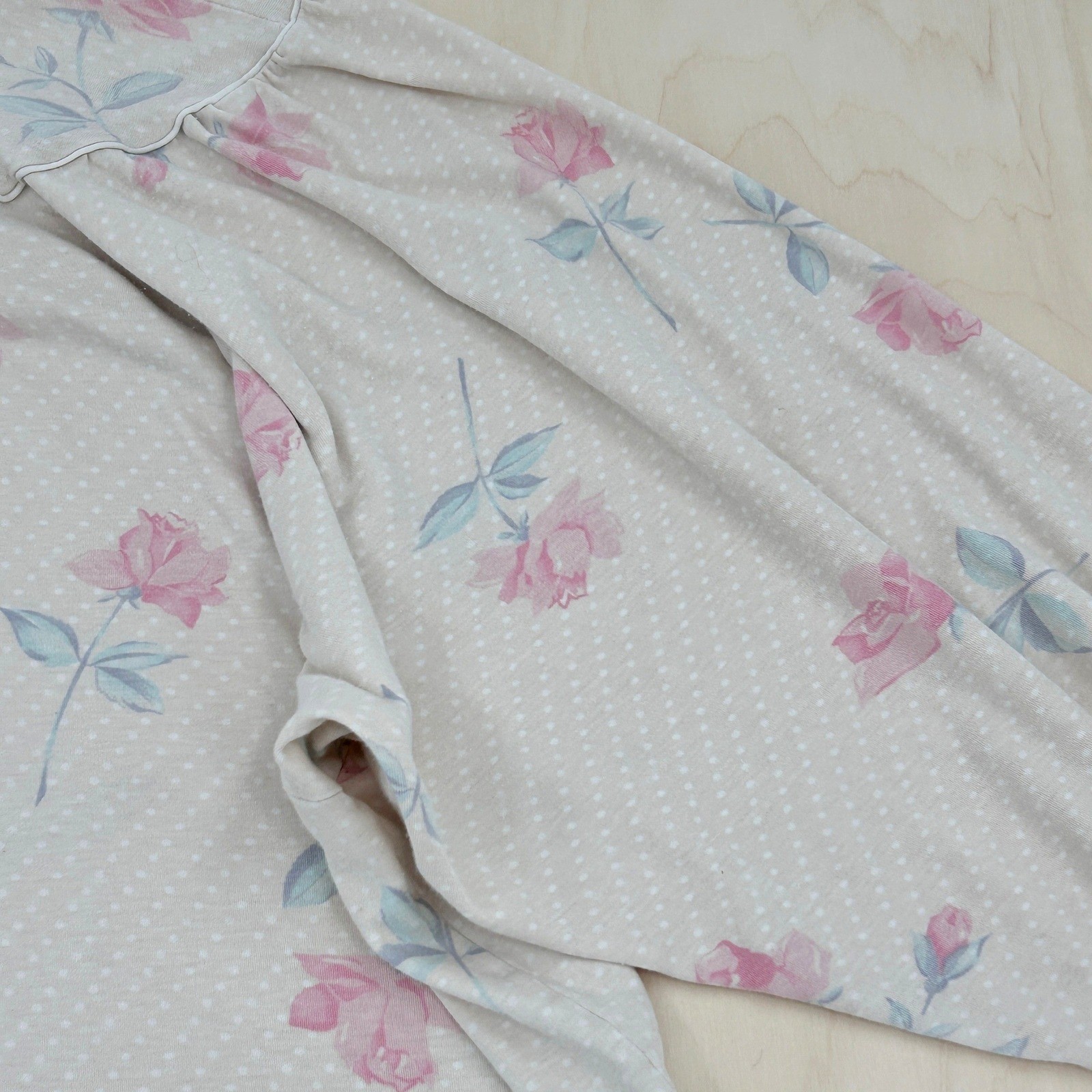 Womens Vintage Nightgown M Pink Floral Polka Dot Cotton Sleepwear Calida