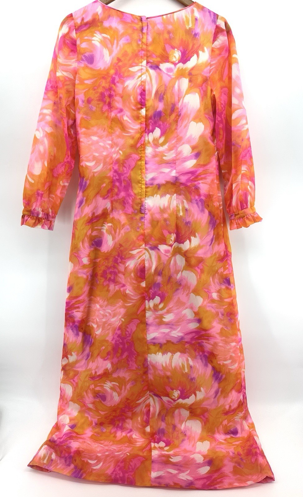 Vintage Parisa Honolulu Hawaiian M Floral Maxi Dress Pink Orange Mod Shift QQ35