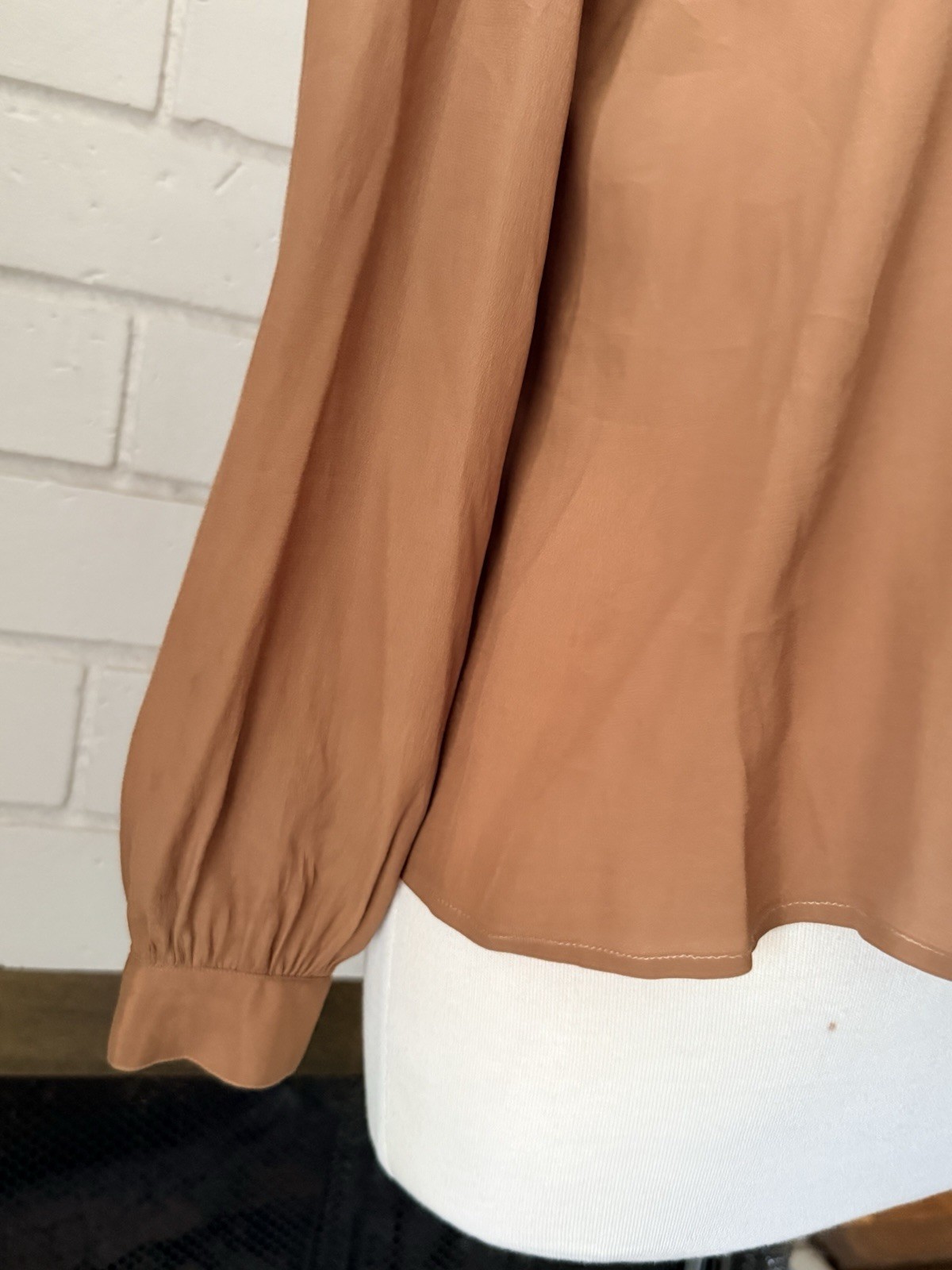 Vtg Mario Pucci Cecconi Italy Blouse Feathers Long Sleeve Brown Button Top Shirt